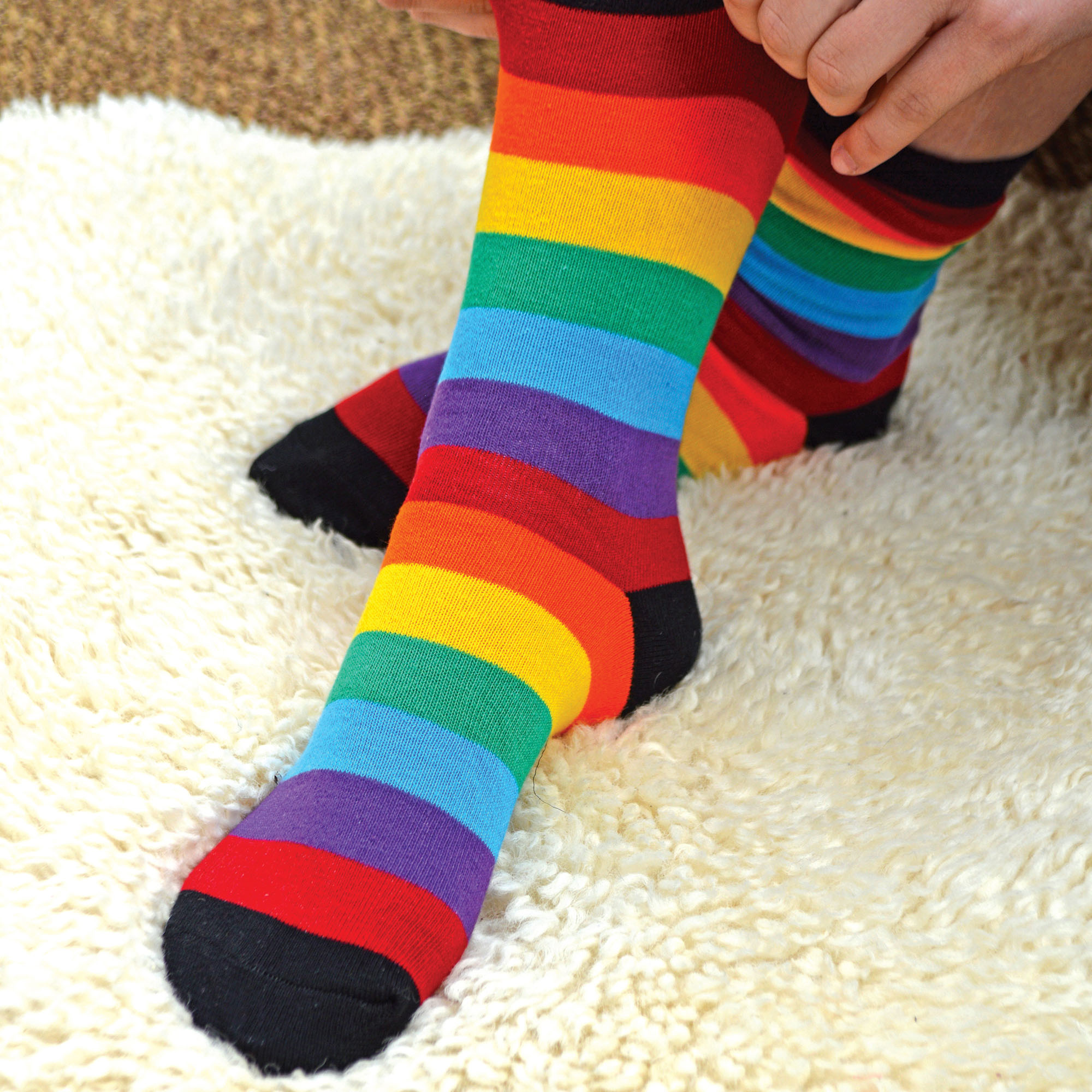 Multi 3 Pack Ladies Bright Patterned Striped Cotton Rainbow Socks, Image 3 of 4