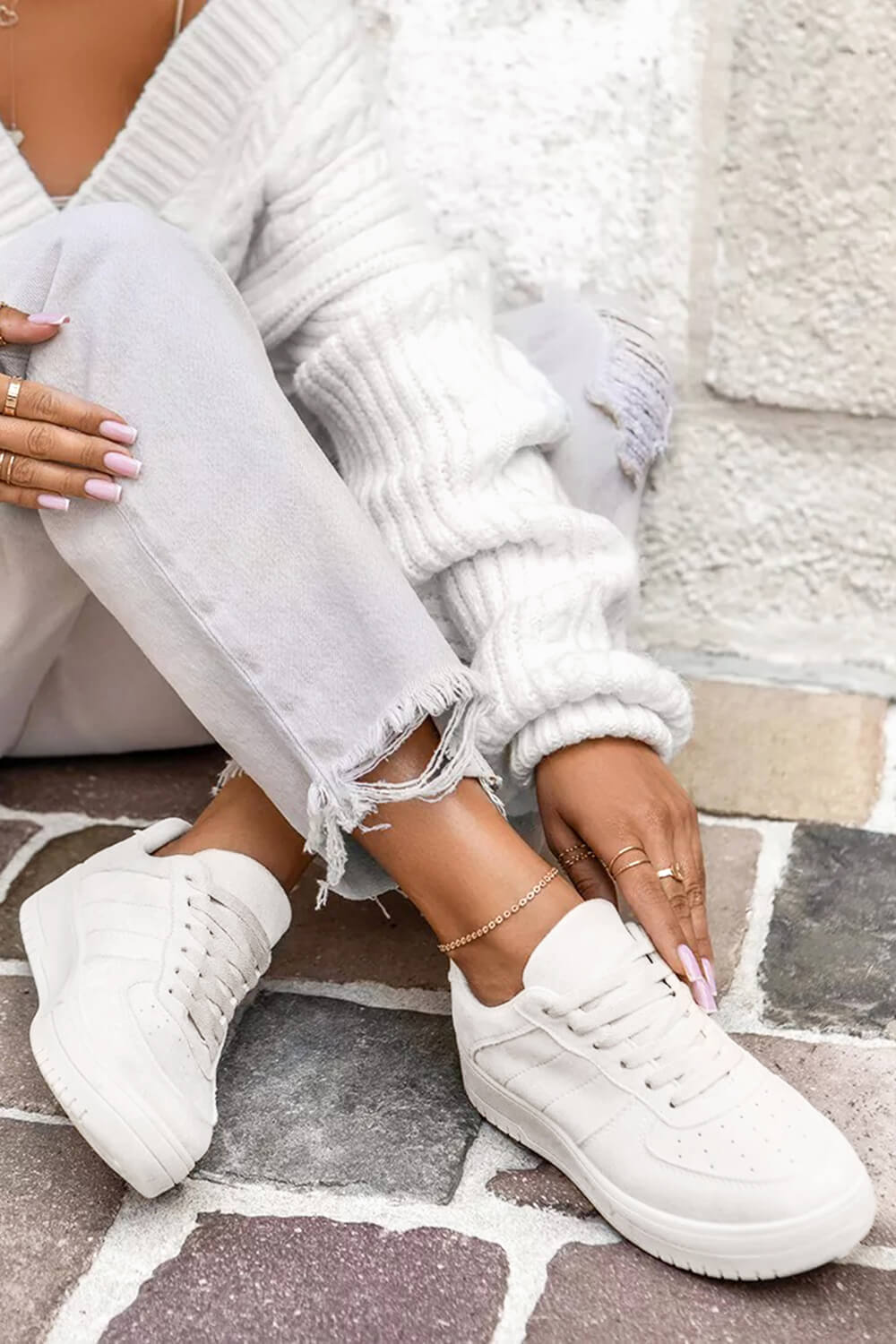 White Sporty Lace Up Trainer, Image 4 of 5