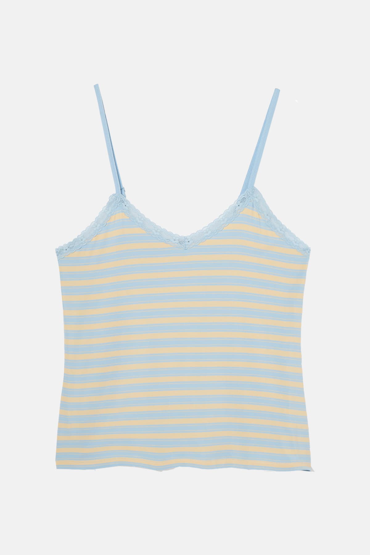Light Blue "Cornish" Bamboo Lace Camisole Short Pyjama Set, Image 5 of 6
