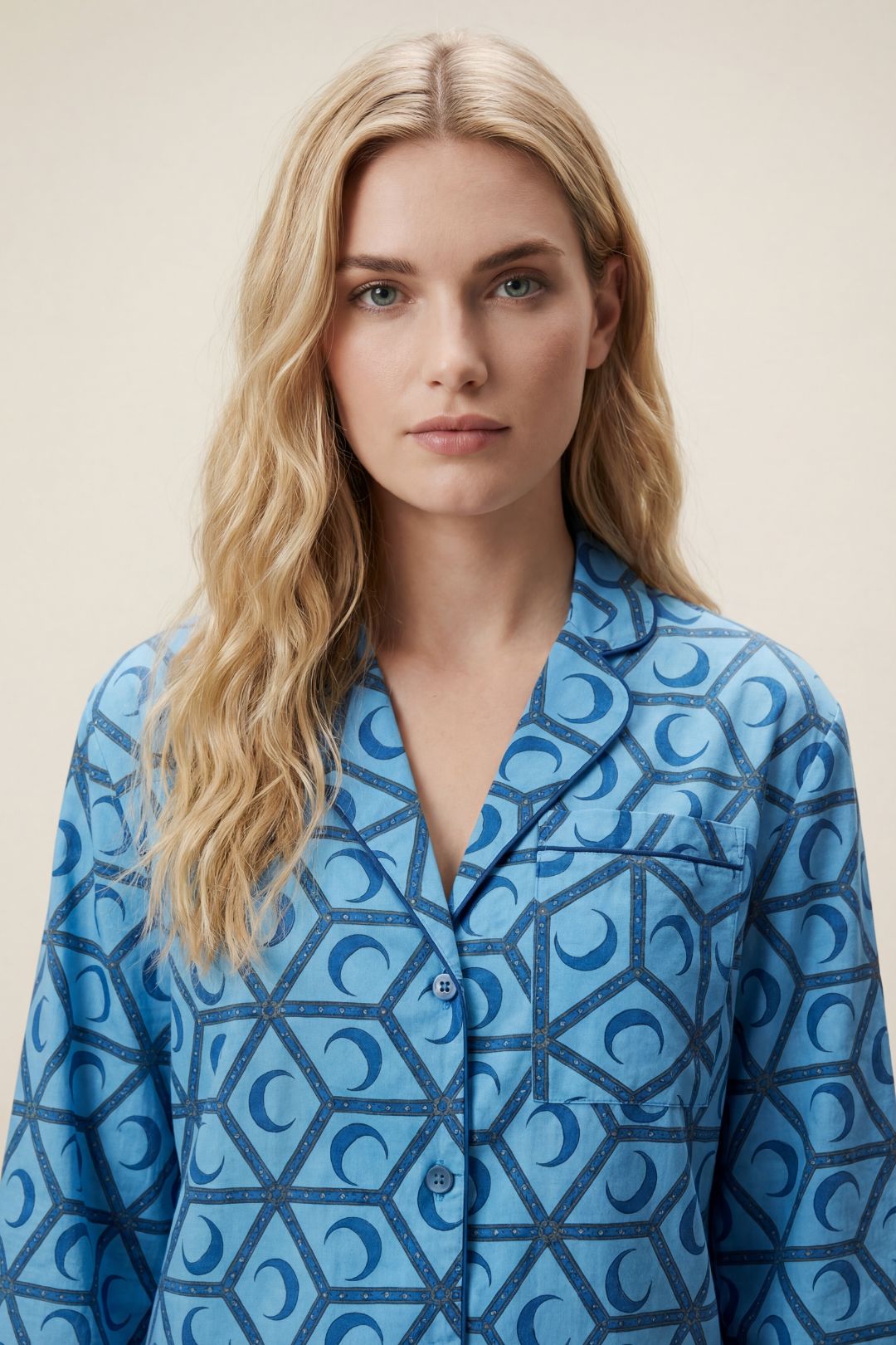 Sky Blue The Night Store Sky Blue Celestial Cotton Pyjama Trouser Set, Image 4 of 4