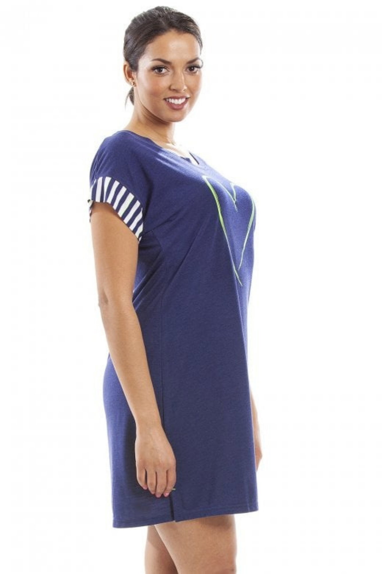 Navy Camille Lingerie Navy Short Sleeve Plain Nightshirt With Heart Motif, Image 2 of 4