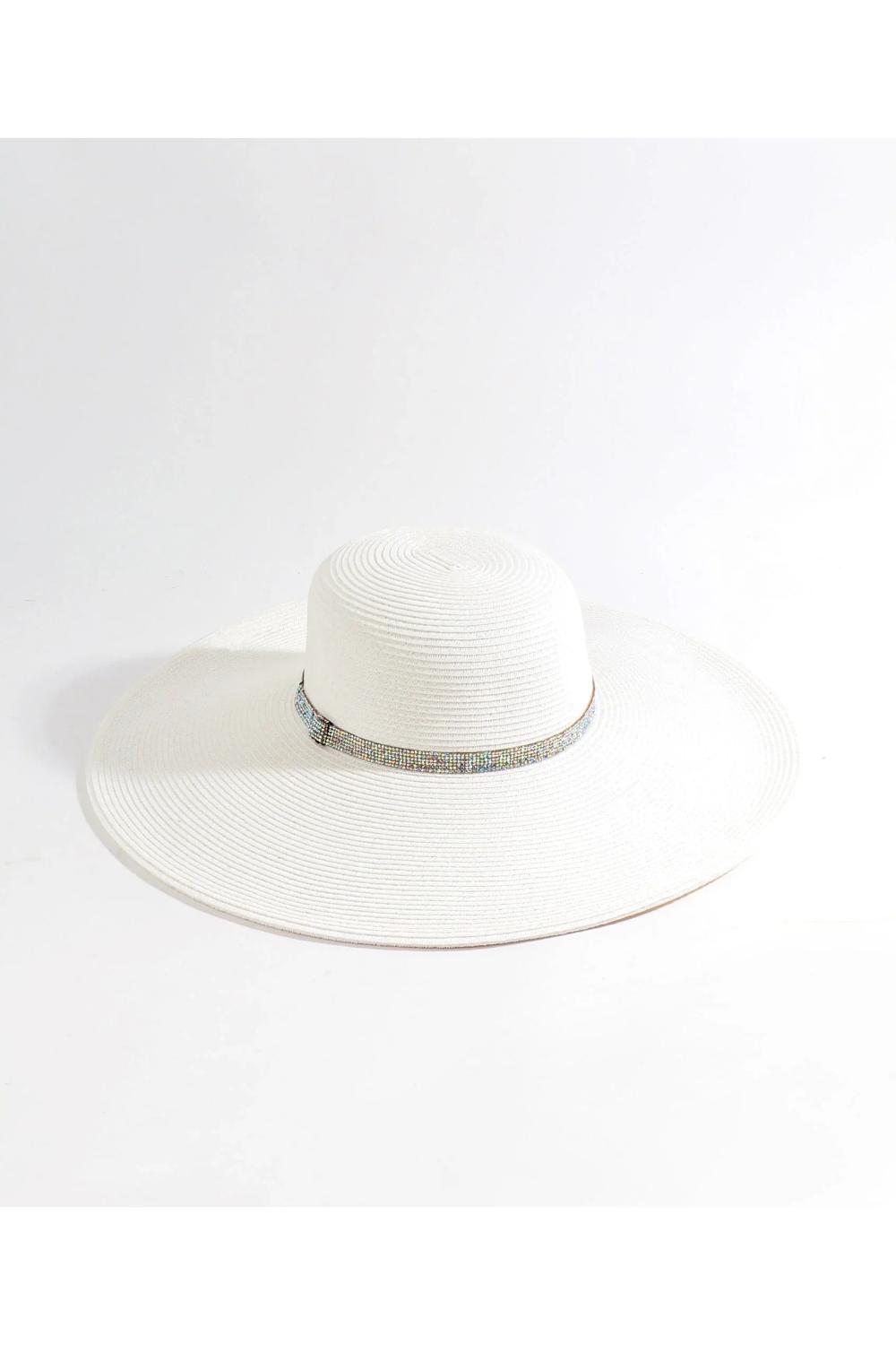 White Romero - Rhinestone Belt Straw Floppy Hat - White, Image 2 of 2