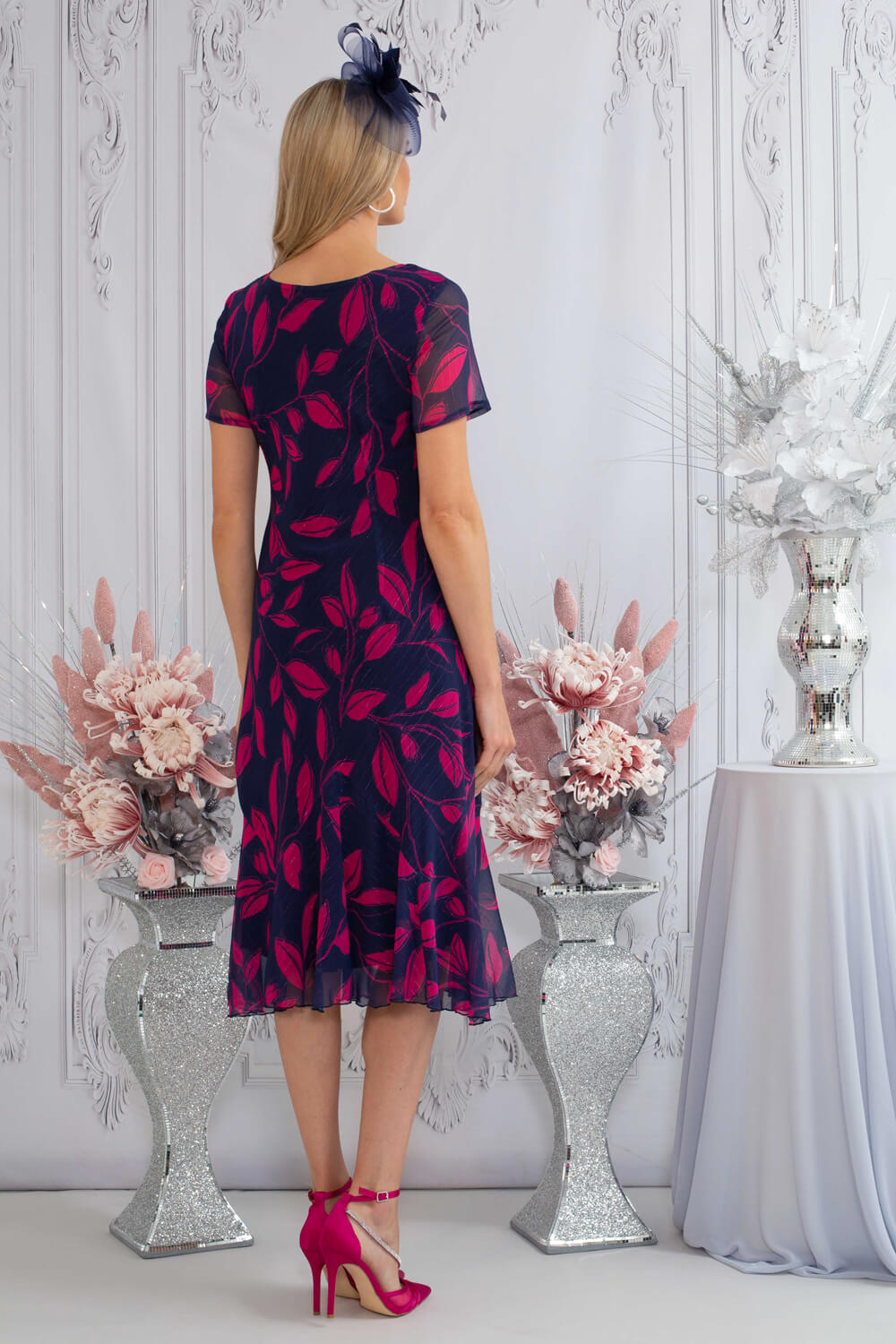 Julianna Floral Print Chiffon Dress in Cerise