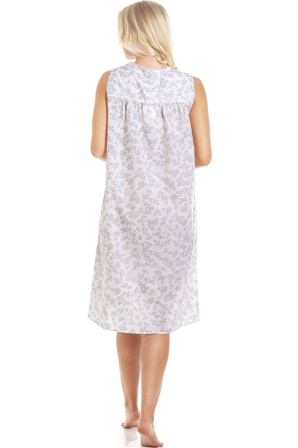 Grey Floral Print Sleeveless Nightdress, Image 3 of 5