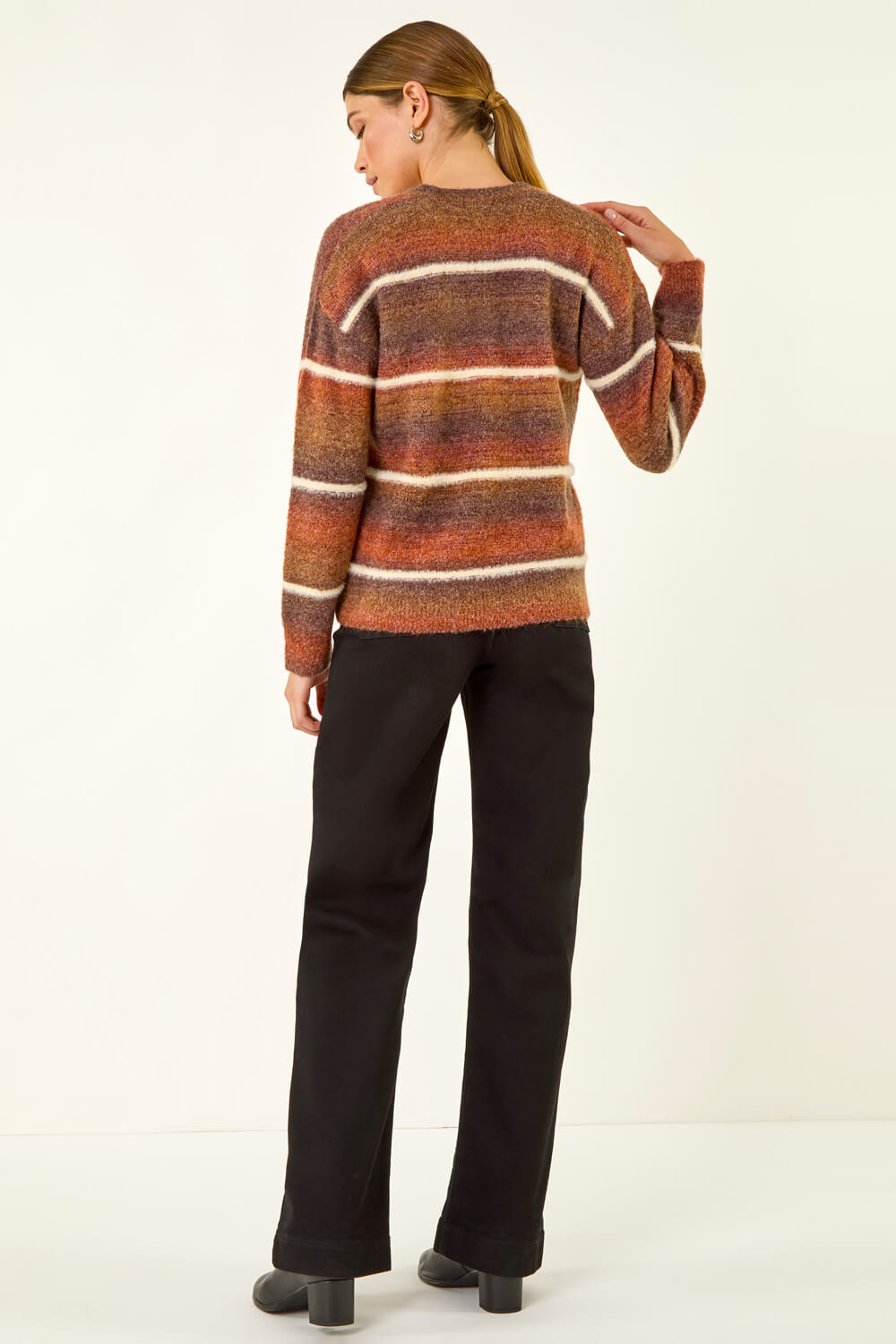 Brown Stripe Fluffy Knit Jumper, Image 5 of 5