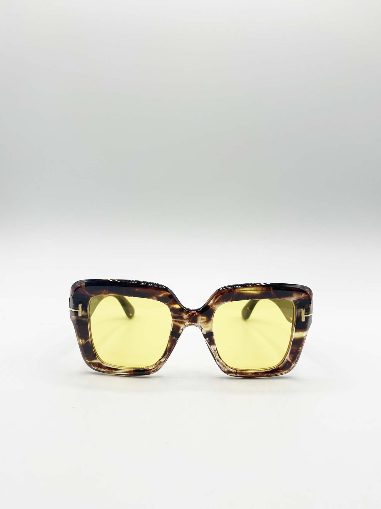 Yellow Bold Square Sunglasses in Leopard Yellow, Image 2 of 6