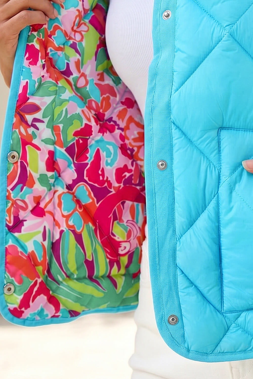 Turqouise Quilted Funnel Neck Lined Gilet, Image 5 of 4