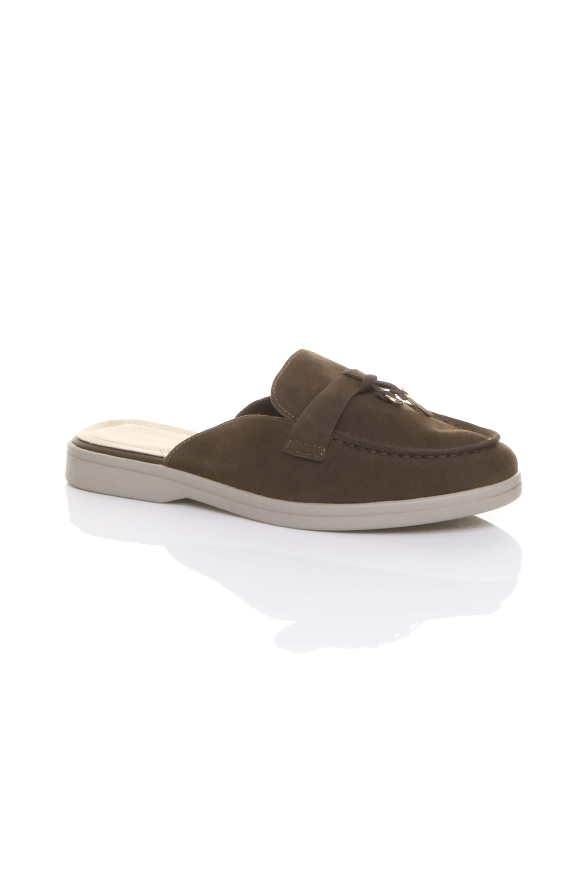 Dark Brown AJVANI Dark Brown Flat Slip On Open Back Loafers Mules, Image 1 of 4