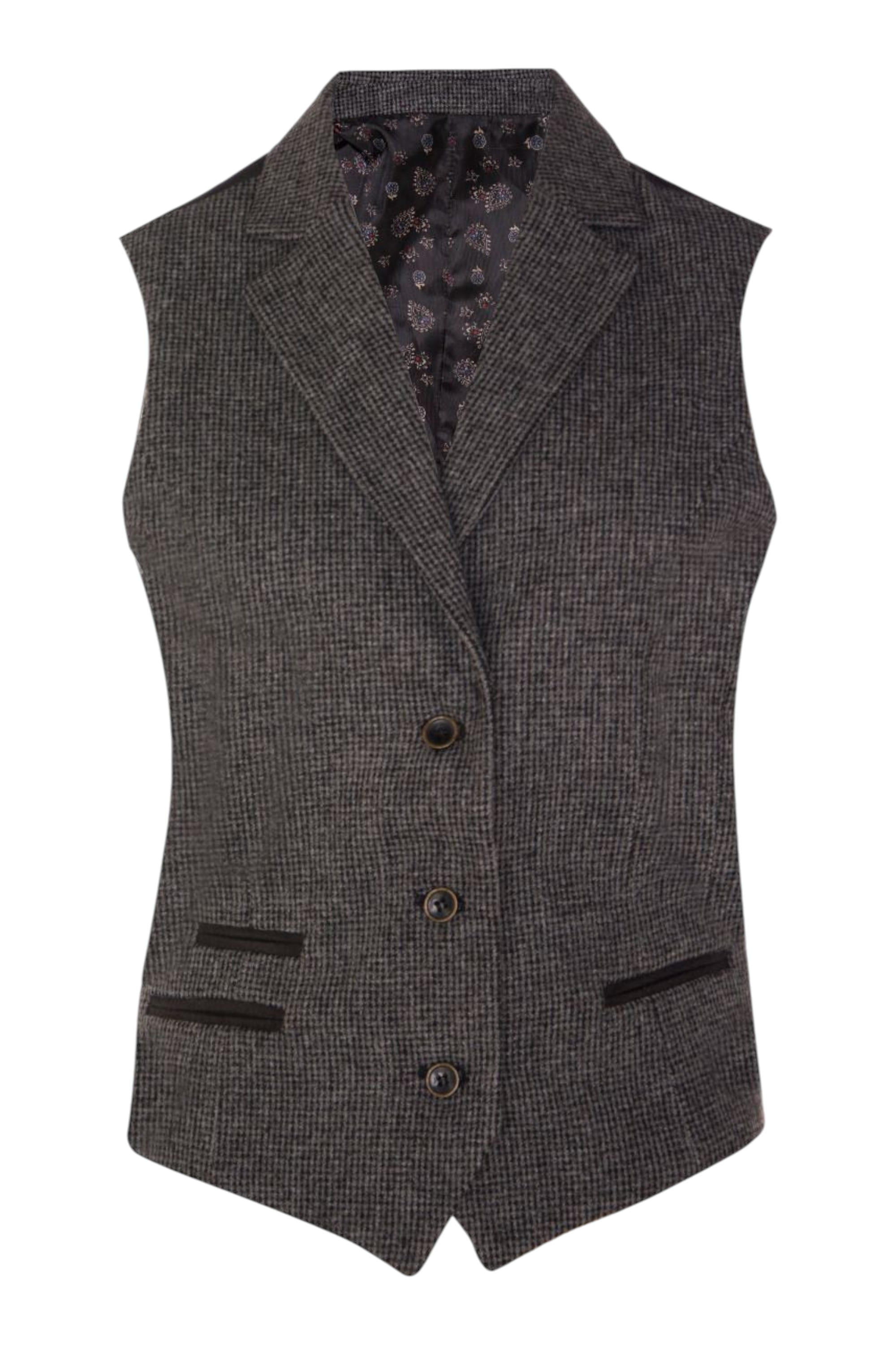 Grey Infinity Leather Grey Tweed 1920s Herringbone Grey Waistcoat, Image 1 of 5