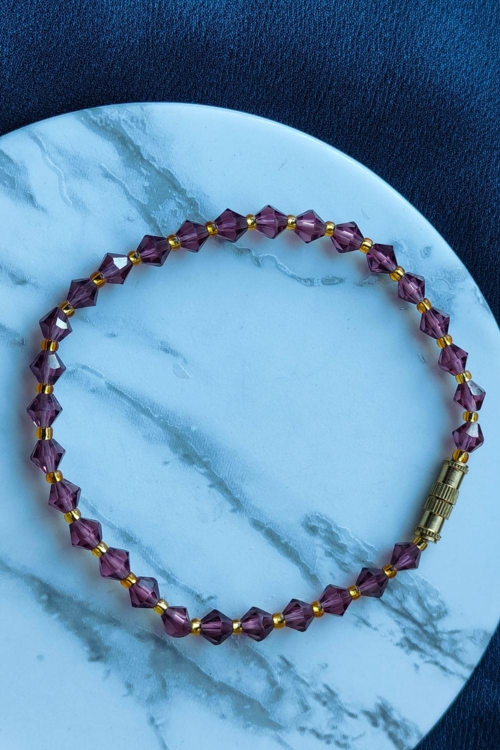 Purple Crystal Beaded Bracelet Minimalist Elegant, Image 2 of 3