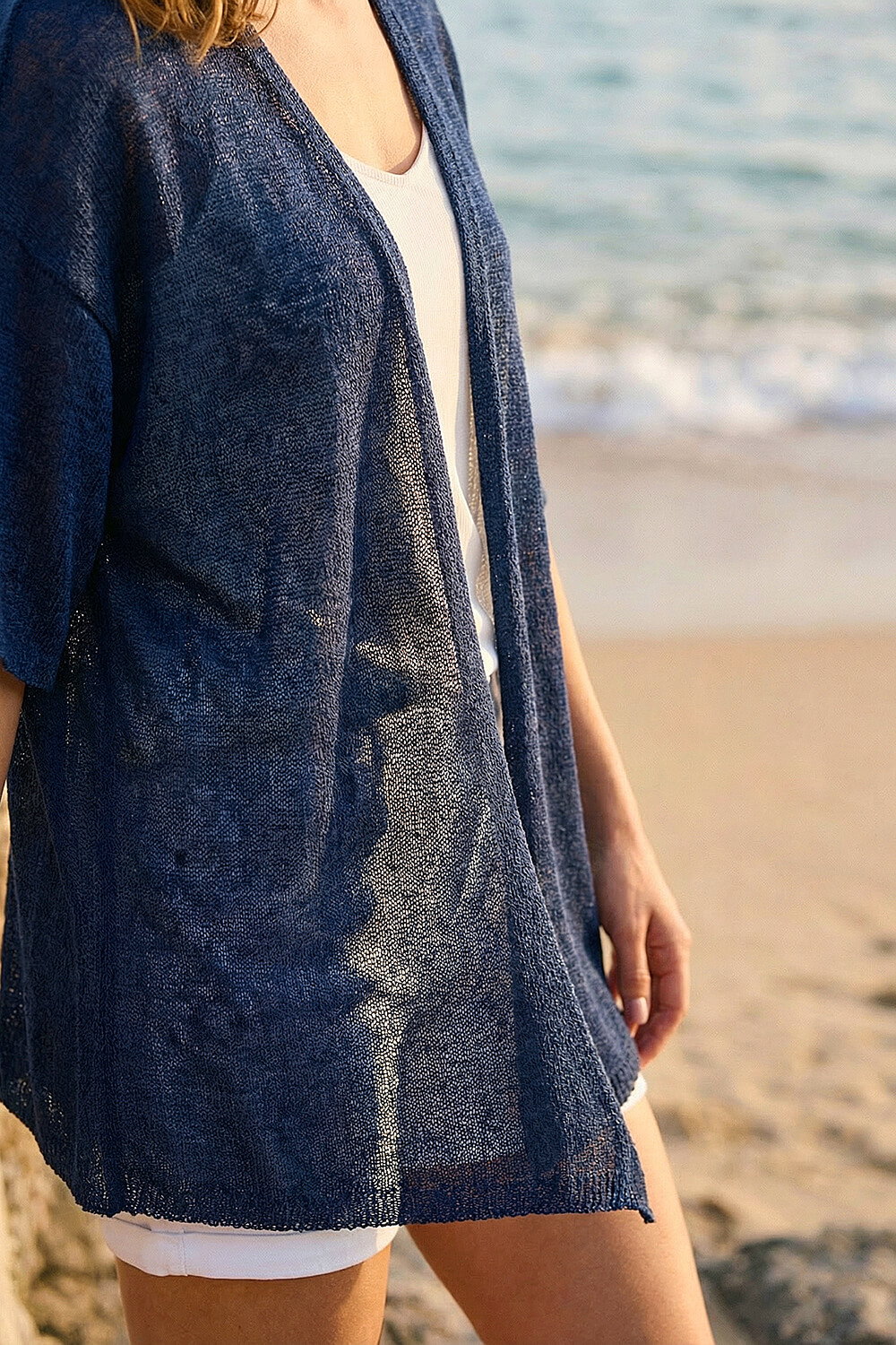Navy  Petite Textured Cardigan, Image 5 of 4