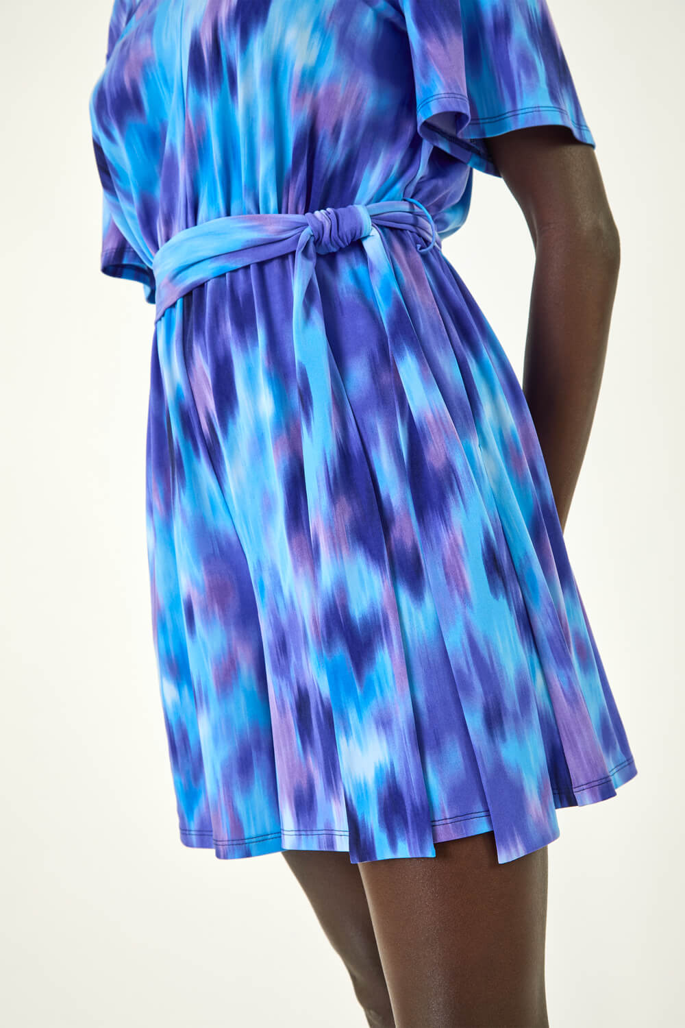 Purple Abstract Print Belted Playsuit, Image 6 of 5