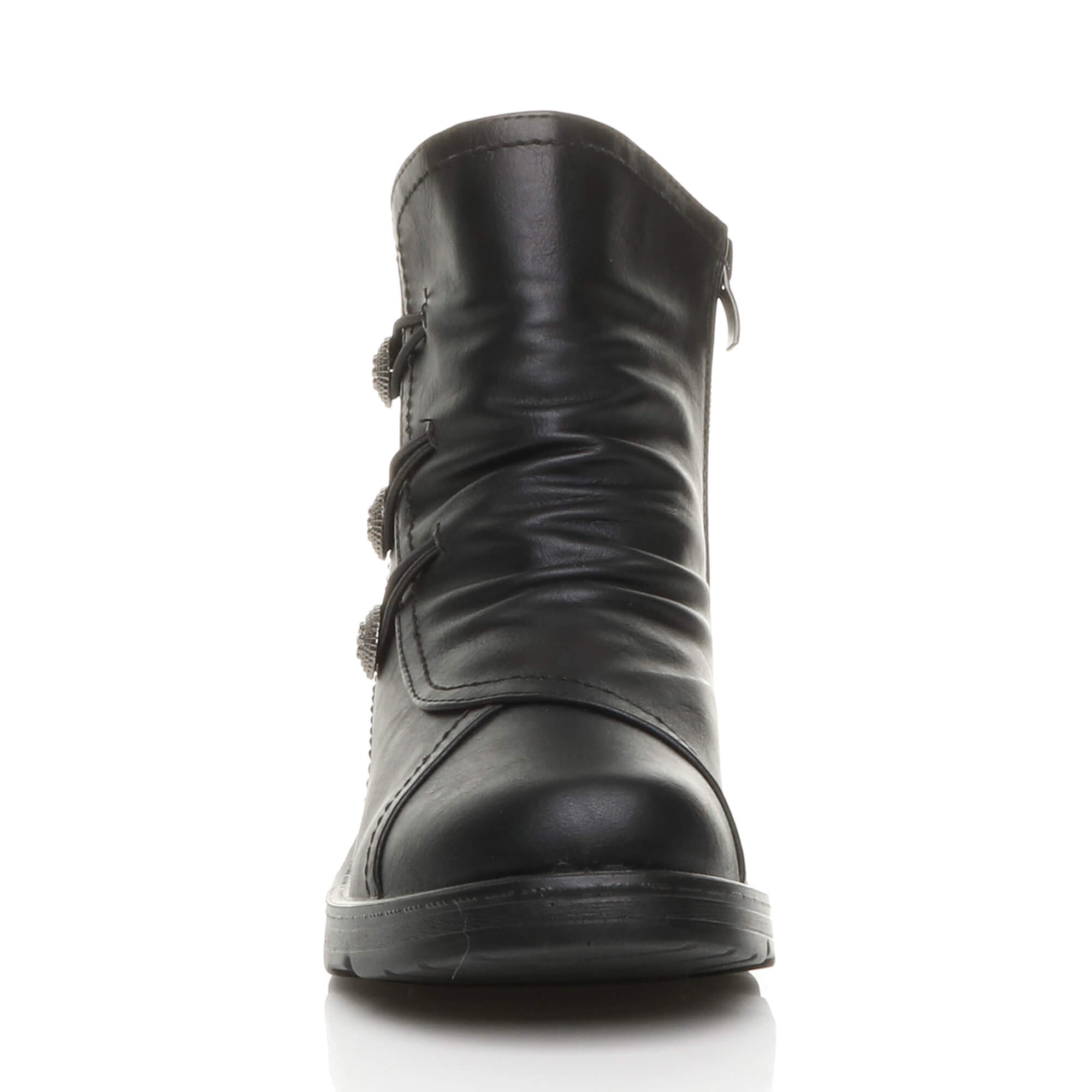 Black AJVANI Black Low Wedge Comfort Button Ankle Boots, Image 6 of 6