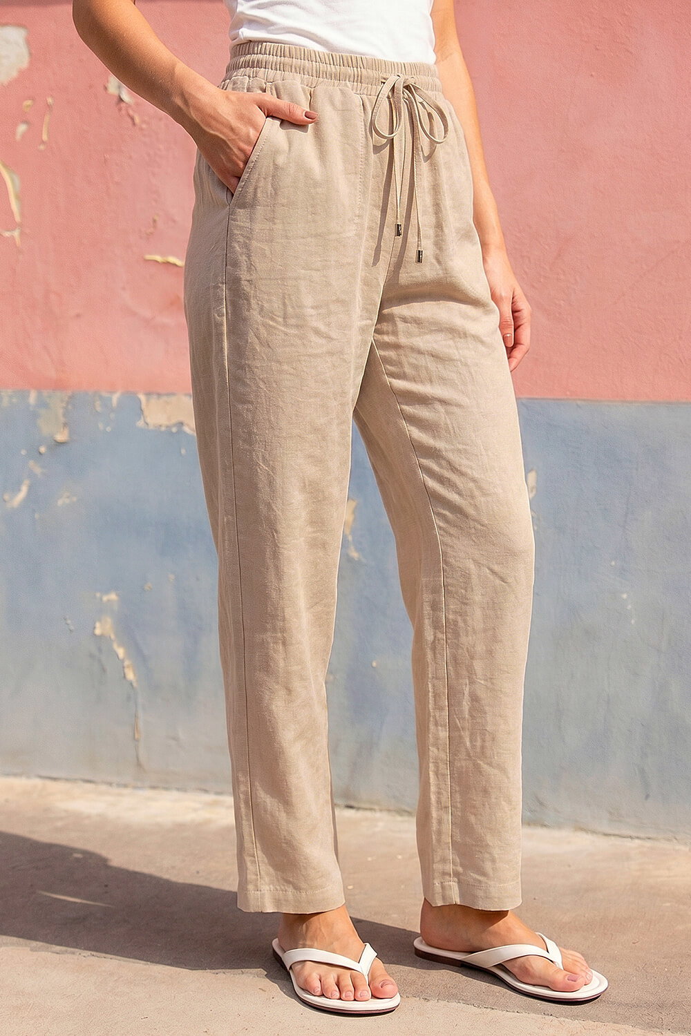 Stone Petite Drawstring Trousers, Image 3 of 4