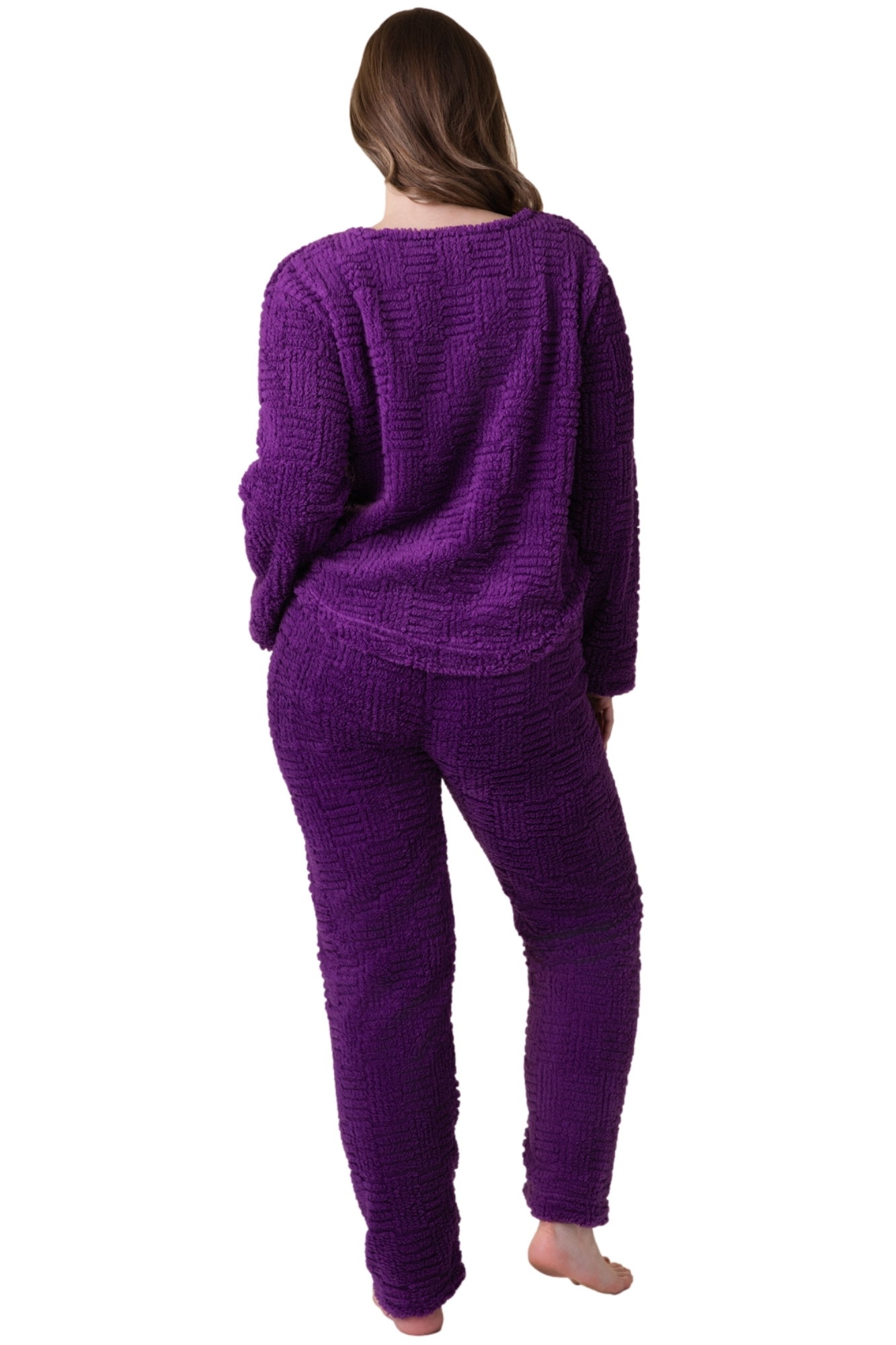 Purple Camille Lingerie Purple Supersoft Textured Woven Pattern Fleece Pyjamas, Image 2 of 5