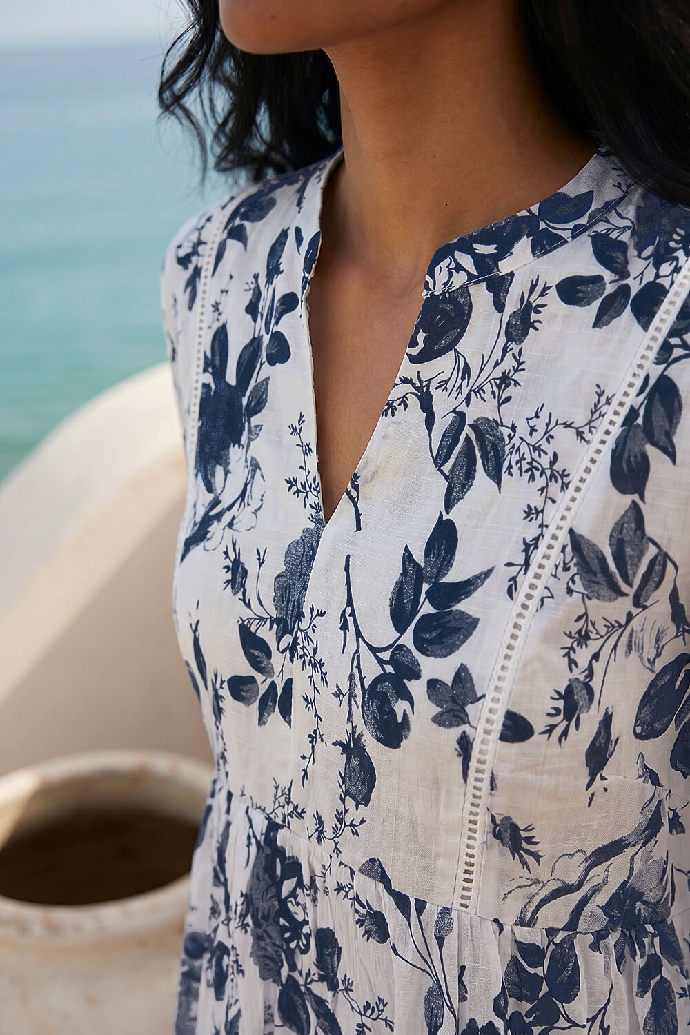 Blue Floral Print Notch Neck Top, Image 5 of 4