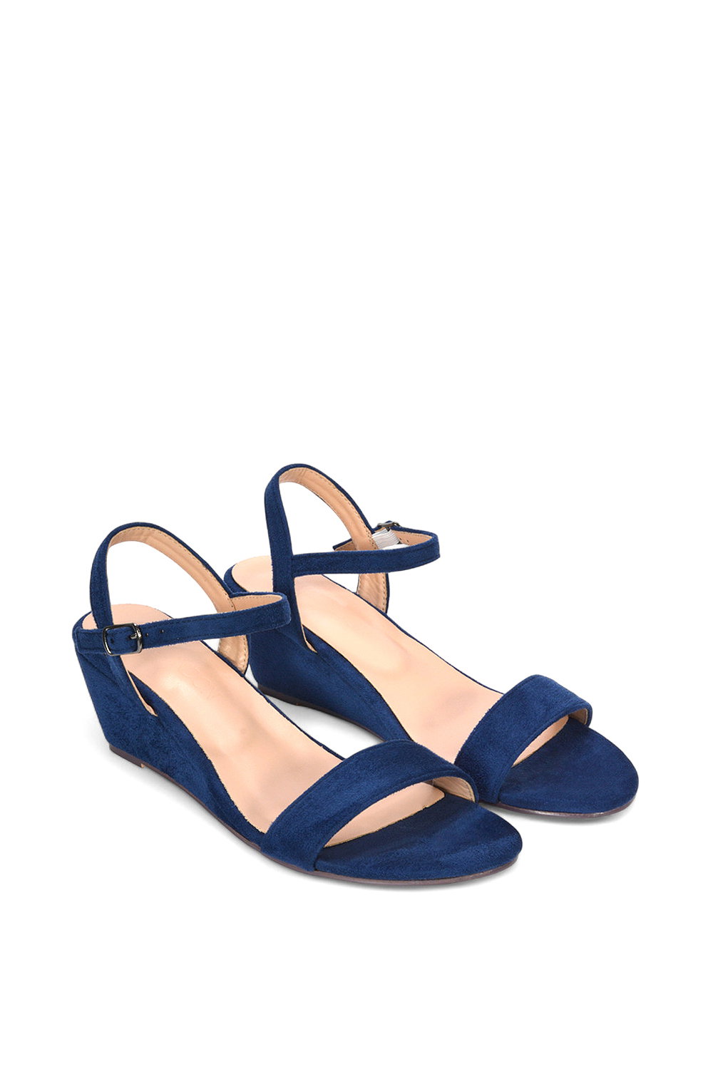 Navy XY LONDON Navy 'Alissa' Low Wedge Heel Sandals With Ankle Strap, Image 5 of 5