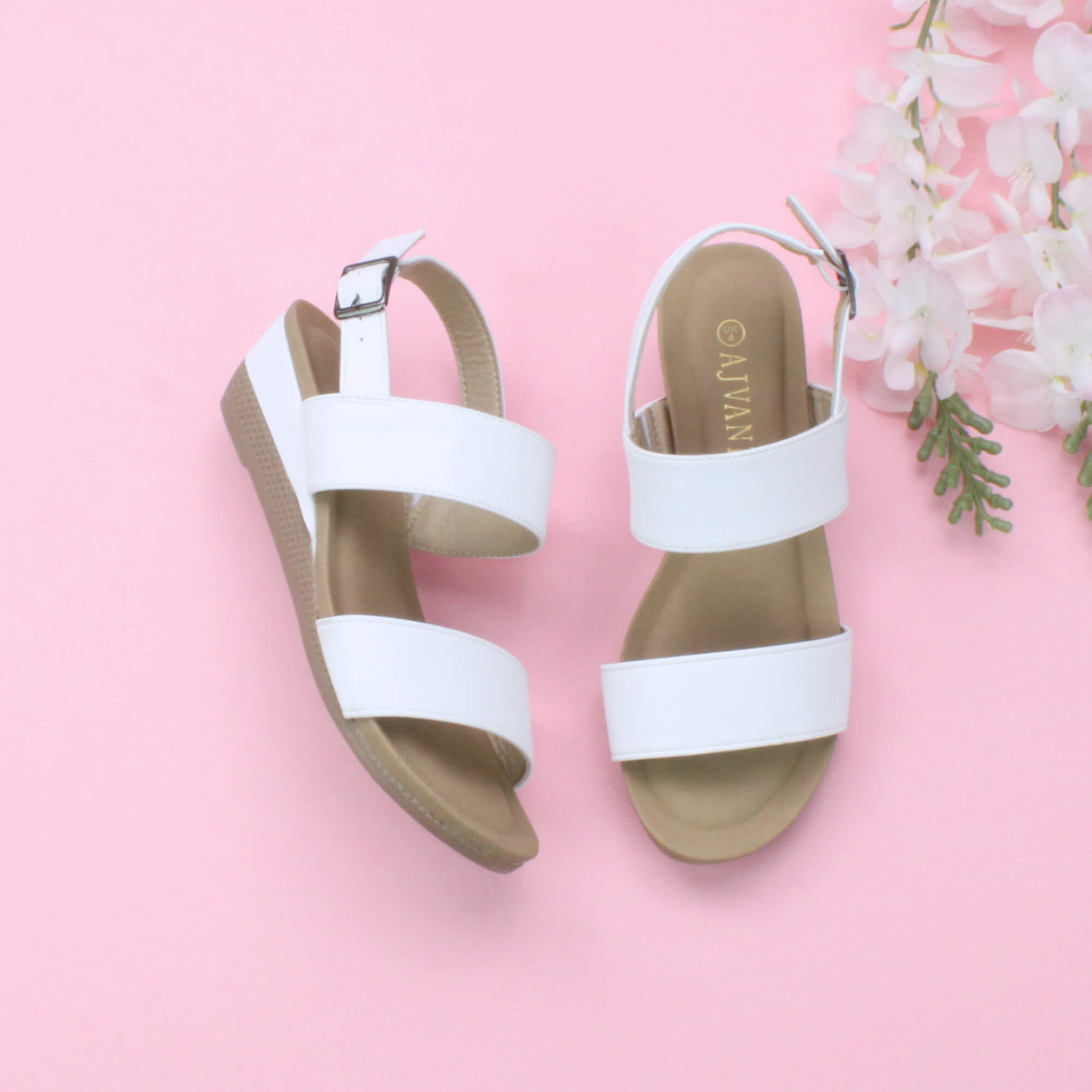 White AJVANI White Mid Wedge Heel Strappy Slingback Sandals, Image 4 of 6
