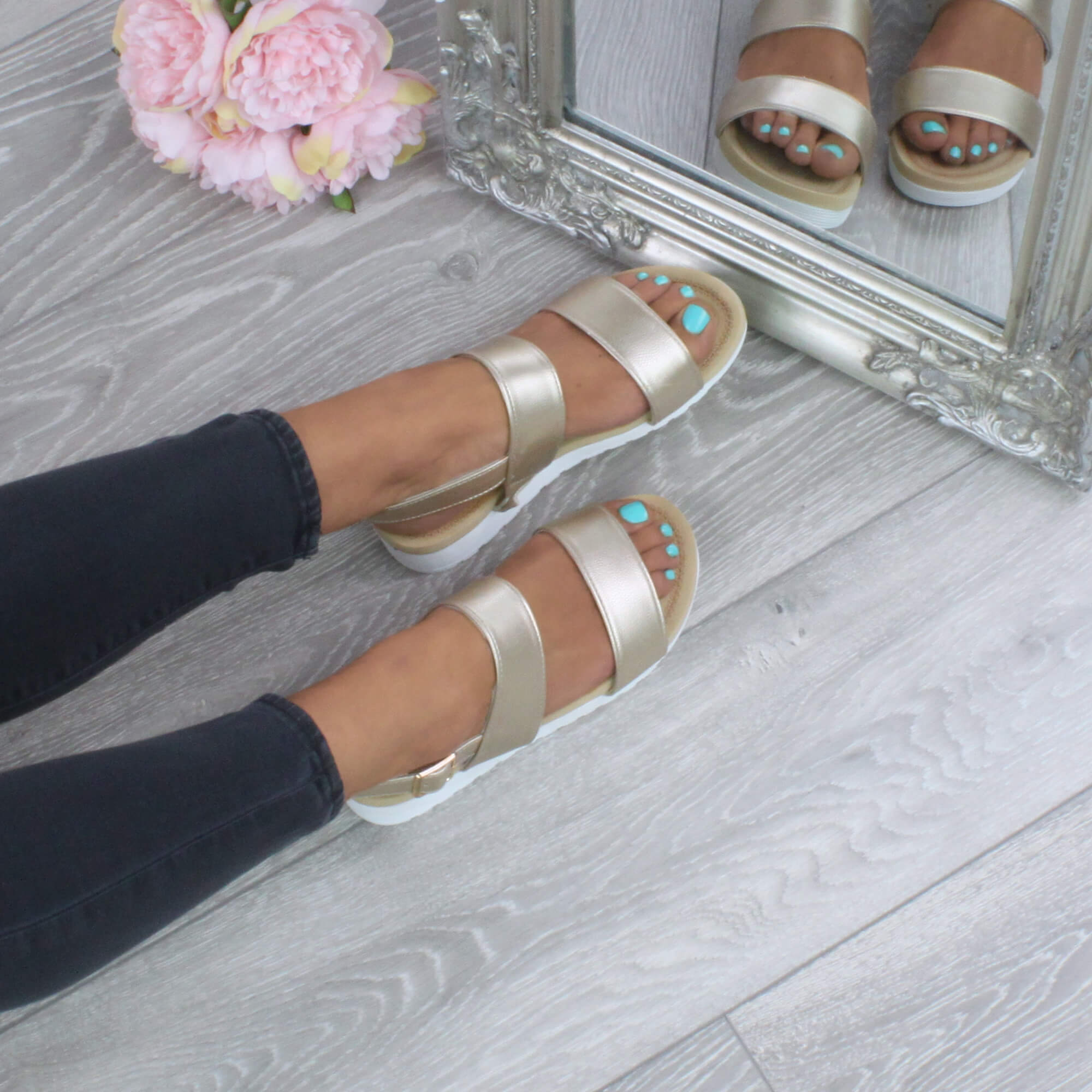 Gold AJVANI Gold Flatform Strappy Sandals, Image 5 of 6