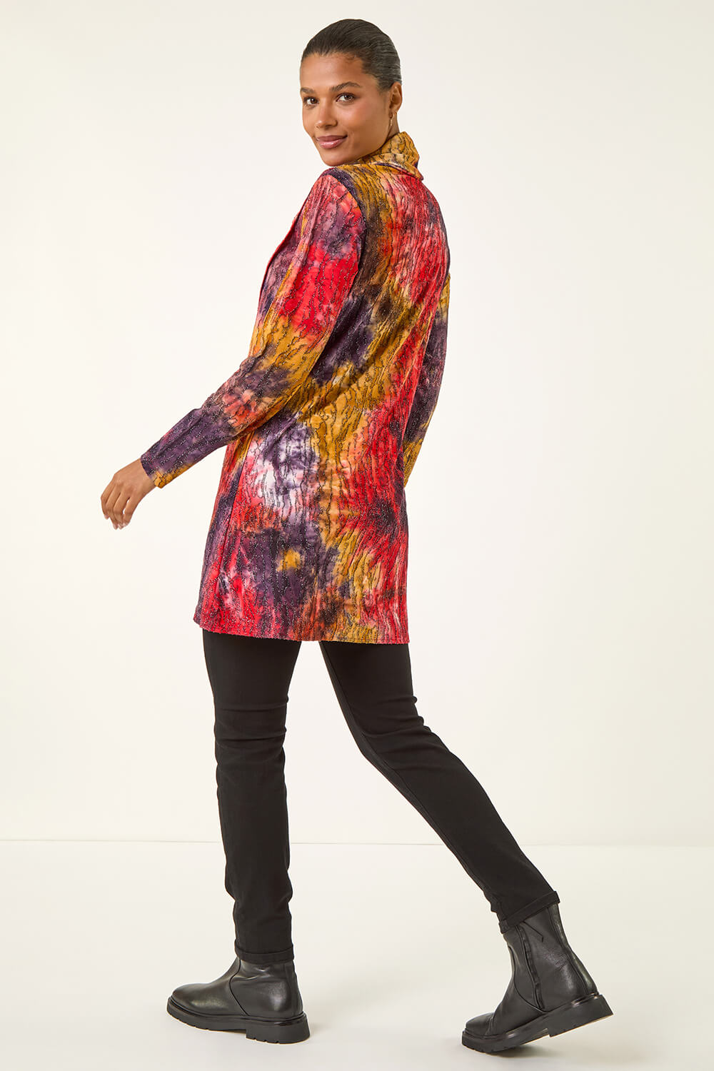 Red Textured Burnout Cowl Neck Top, Image 4 of 5