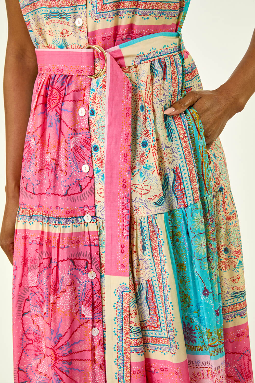 Pink Patchwork Belted Shirt Dress, Image 6 of 5