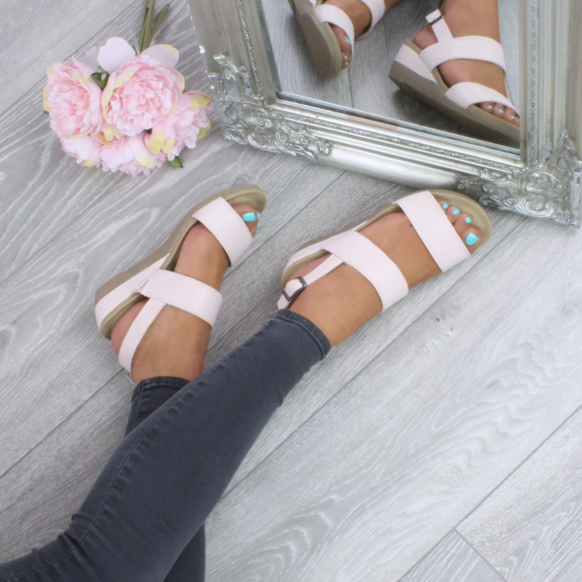 Natural AJVANI Natural Mid Wedge Heel Strappy Slingback Sandals, Image 5 of 6