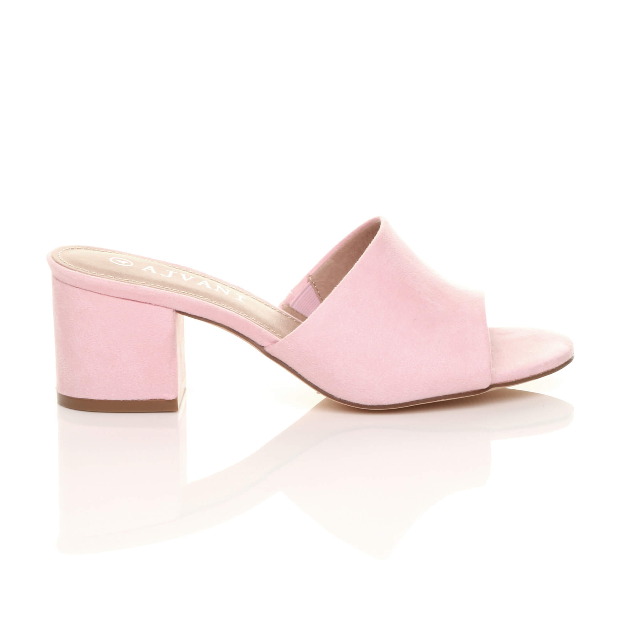 Light Pink AJVANI Light Pink Mid Block Heel Peep Toe Mules Sandals, Image 2 of 6