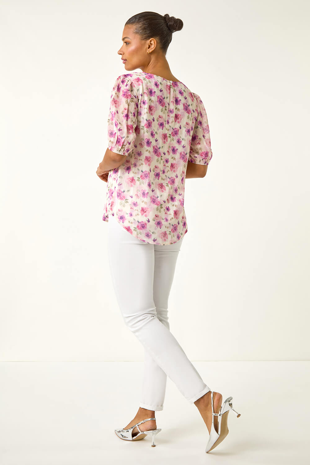 Purple Floral Print Woven Top, Image 4 of 5