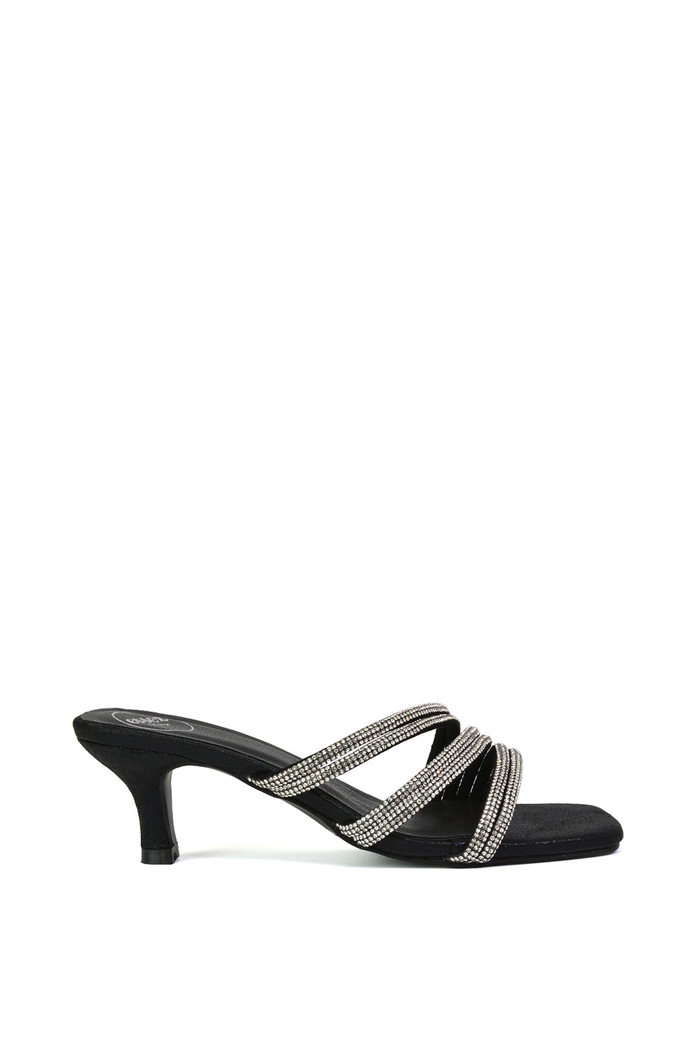 Pink 'Jennie' Square Toe Diamante Sparkly Gem Crystal Sandal Heeled Mules