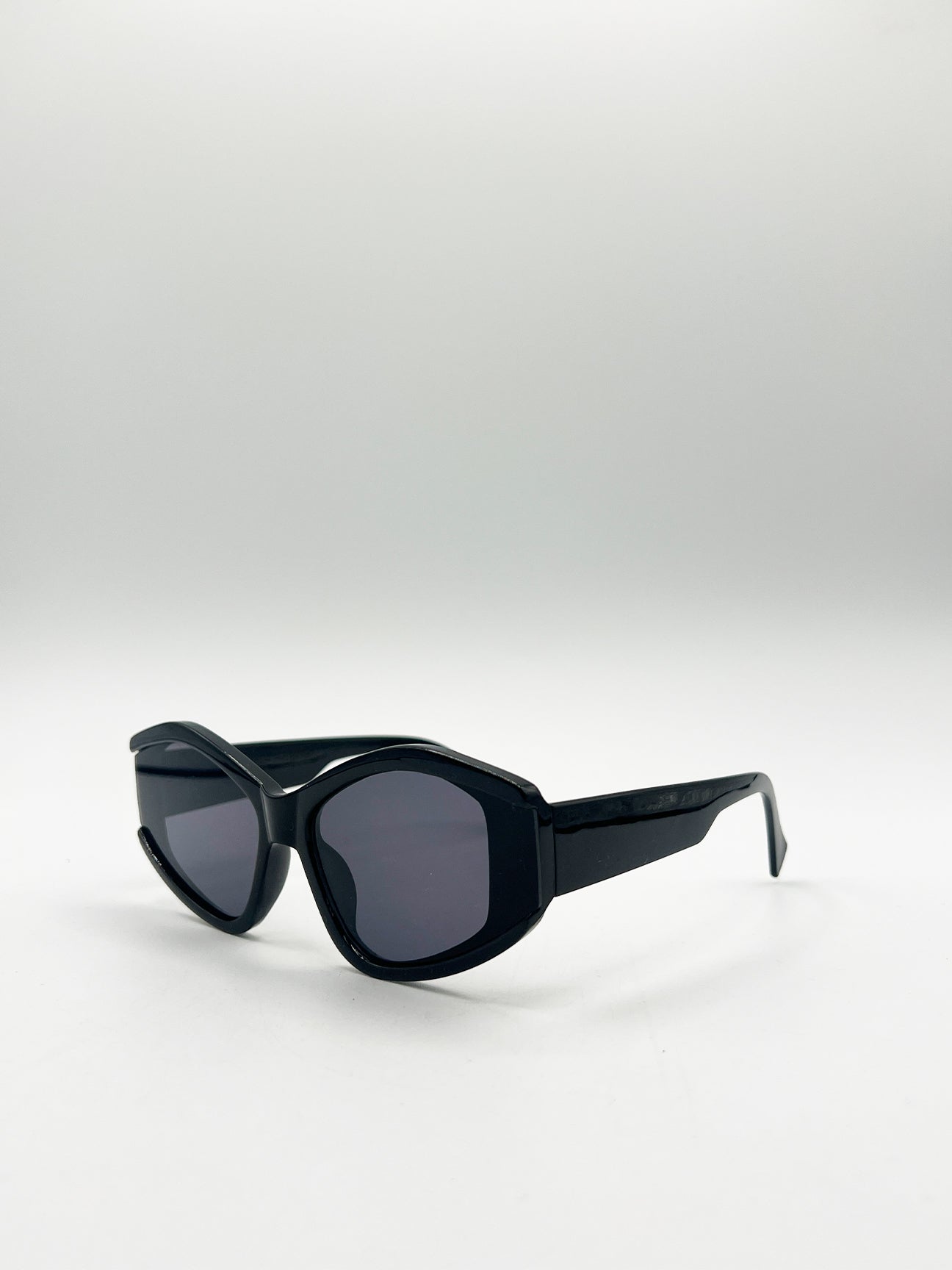 Black Angular Cat-Eye Sunglasses in Black, Image 3 of 6