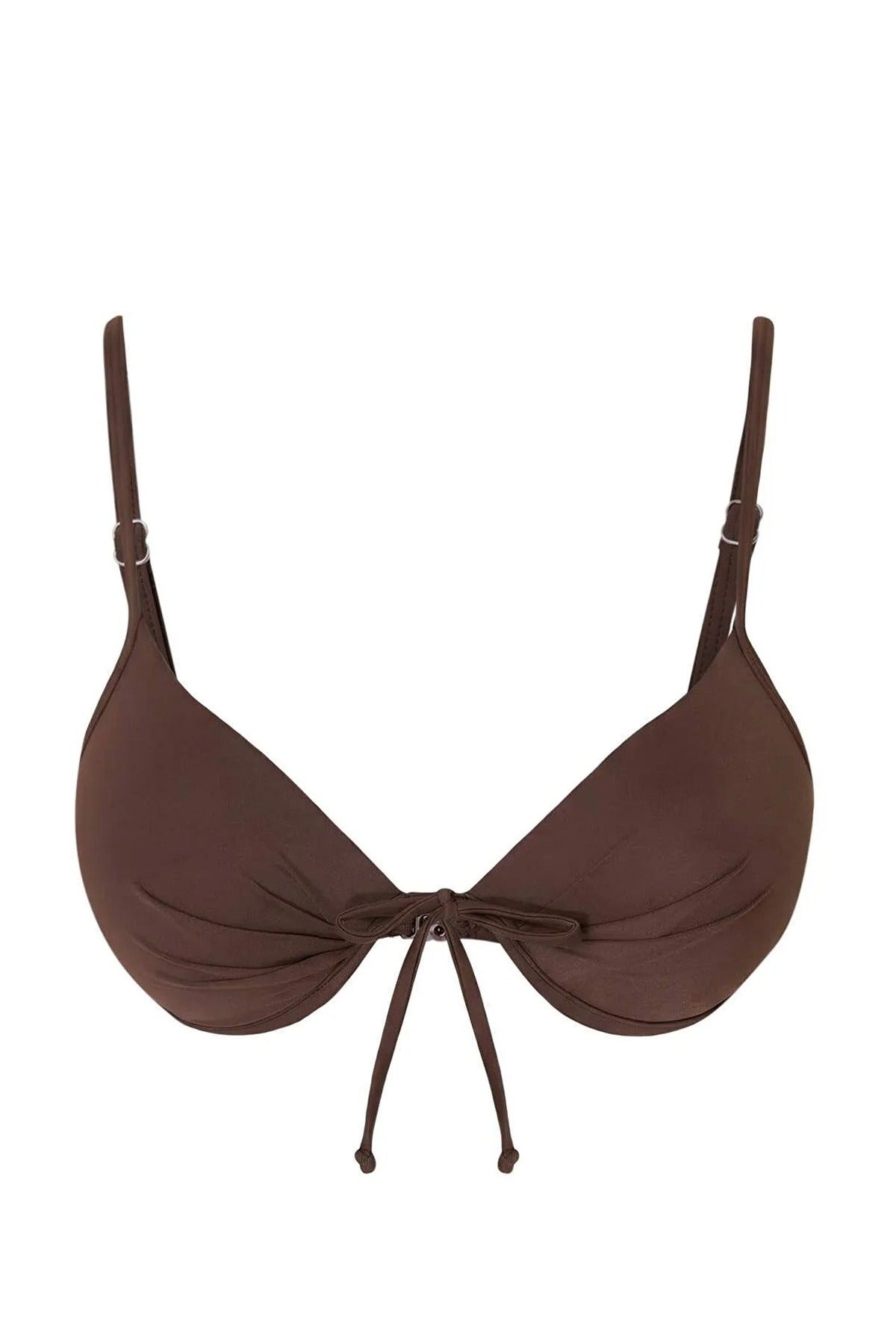 Brown WOVCOR Brown Bow Detail Padded Balconette Bikini Top, Image 1 of 2
