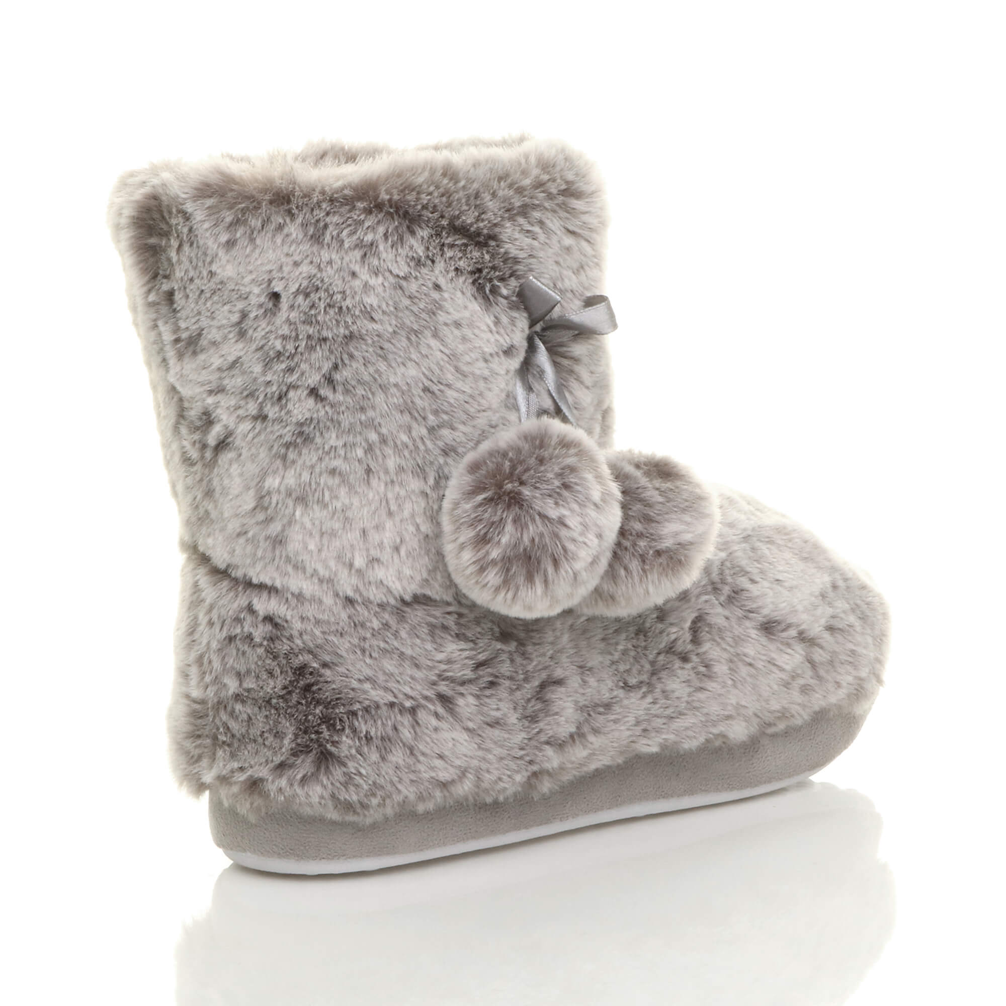 Grey AJVANI Grey Faux Fur Lined Slip On Memory Foam Mules Slippers, Image 4 of 6