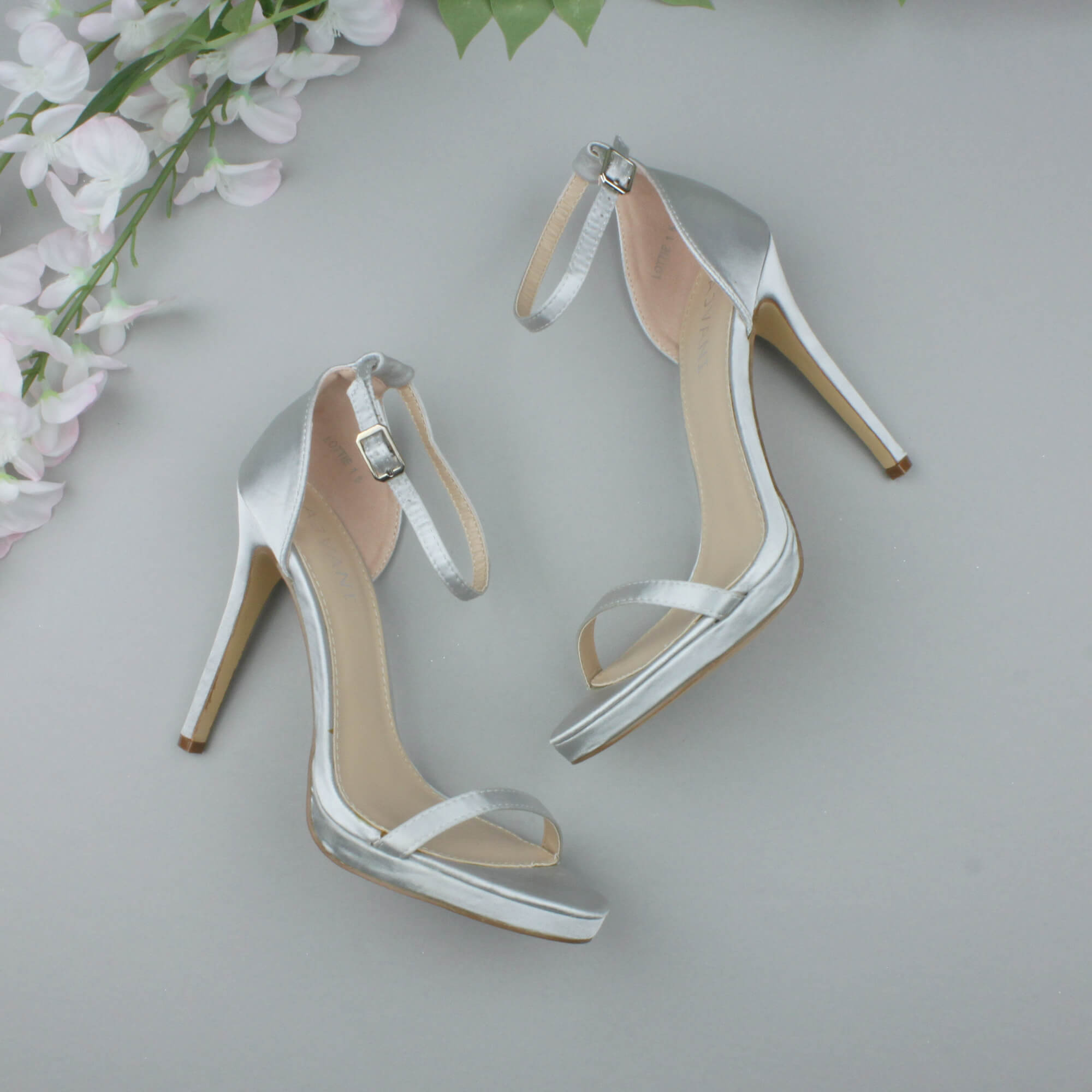 Silver High Heel Ankle Strap Barely There Sandals, Image 4 of 6