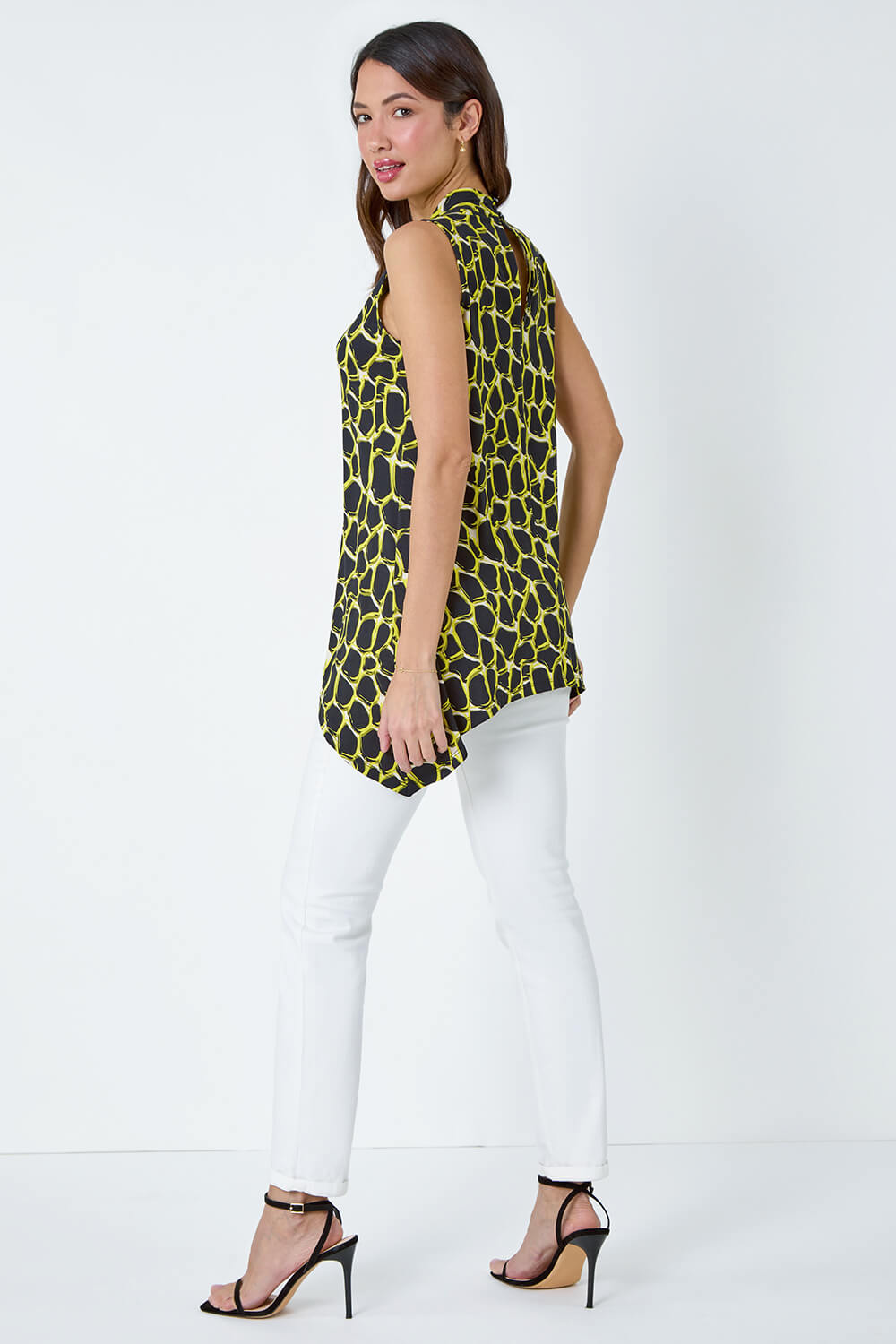 Yellow Spot Print Twist Neck Top, Image 4 of 5