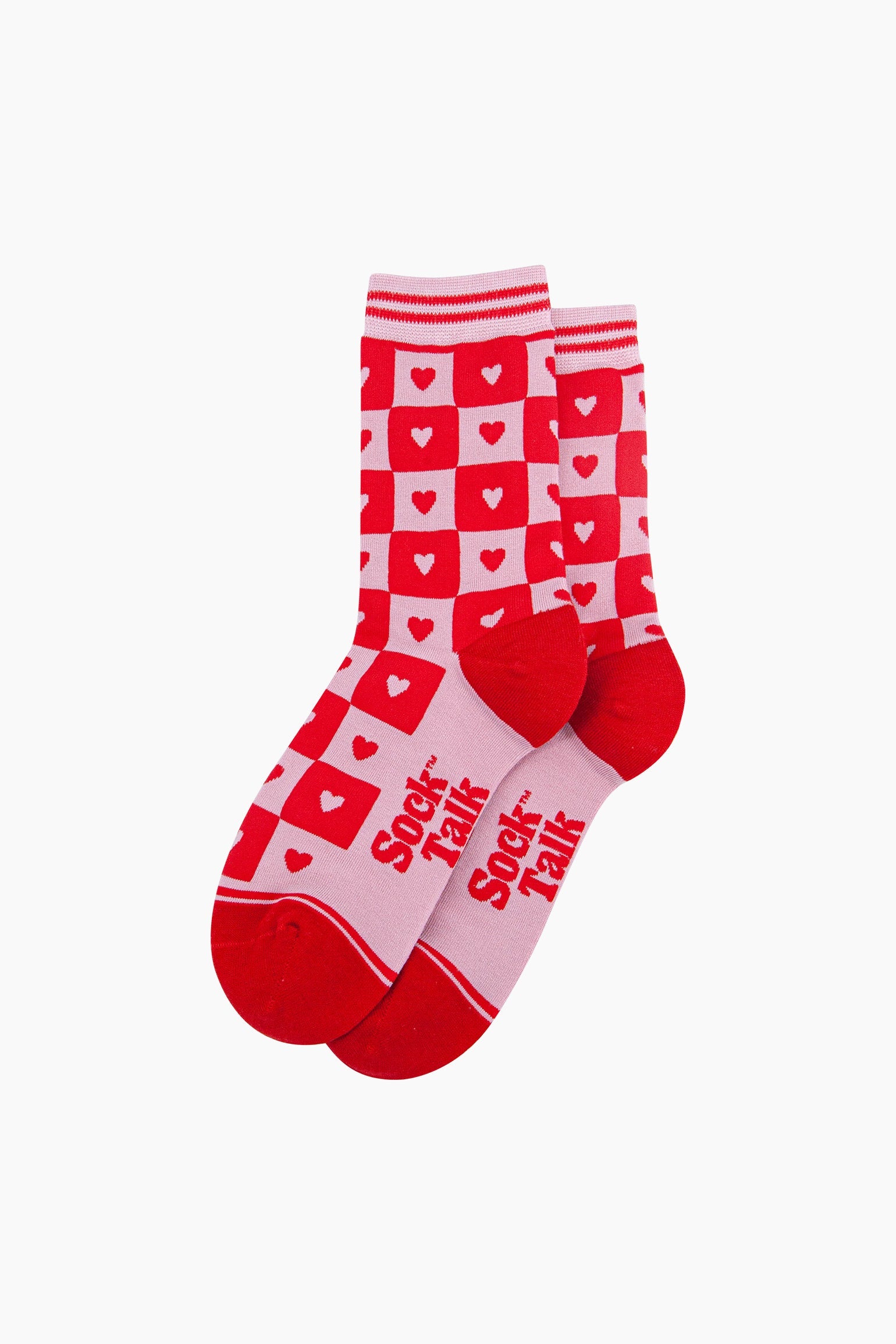 Pink Heart Checkerboard Bamboo Socks in Pink/Red, Image 3 of 4