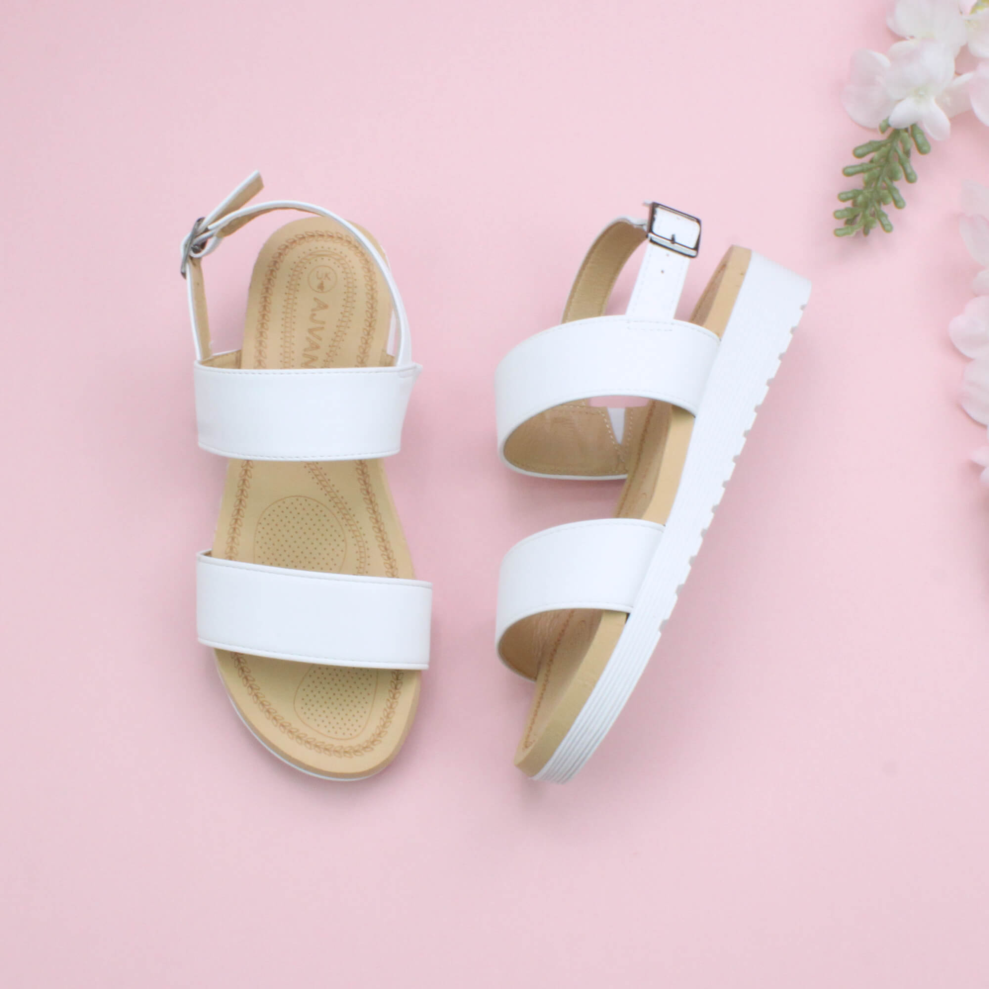 White AJVANI White Flatform Strappy Sandals, Image 4 of 6
