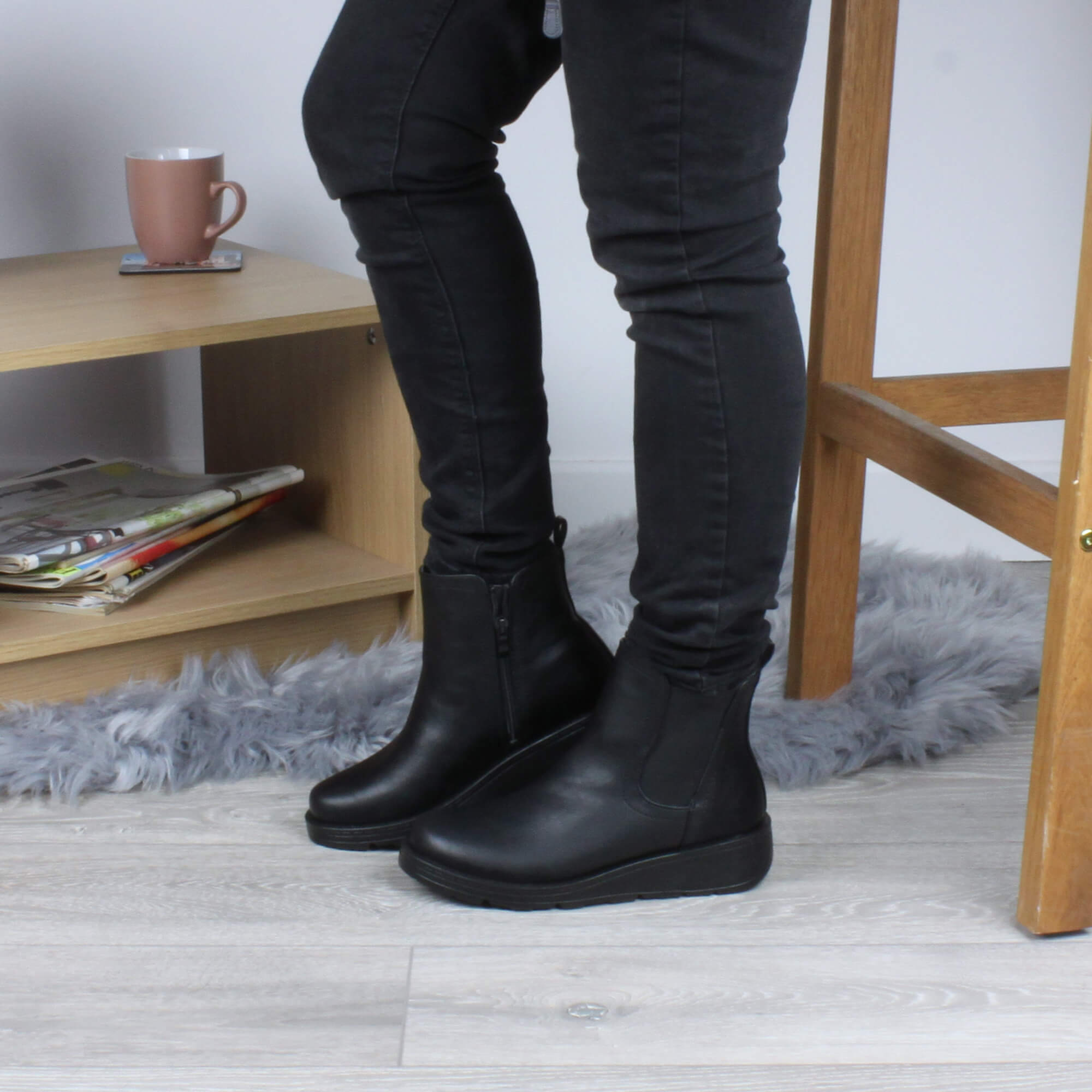 Black Low Wedge Comfort Ankle Chelsea Boots, Image 5 of 6