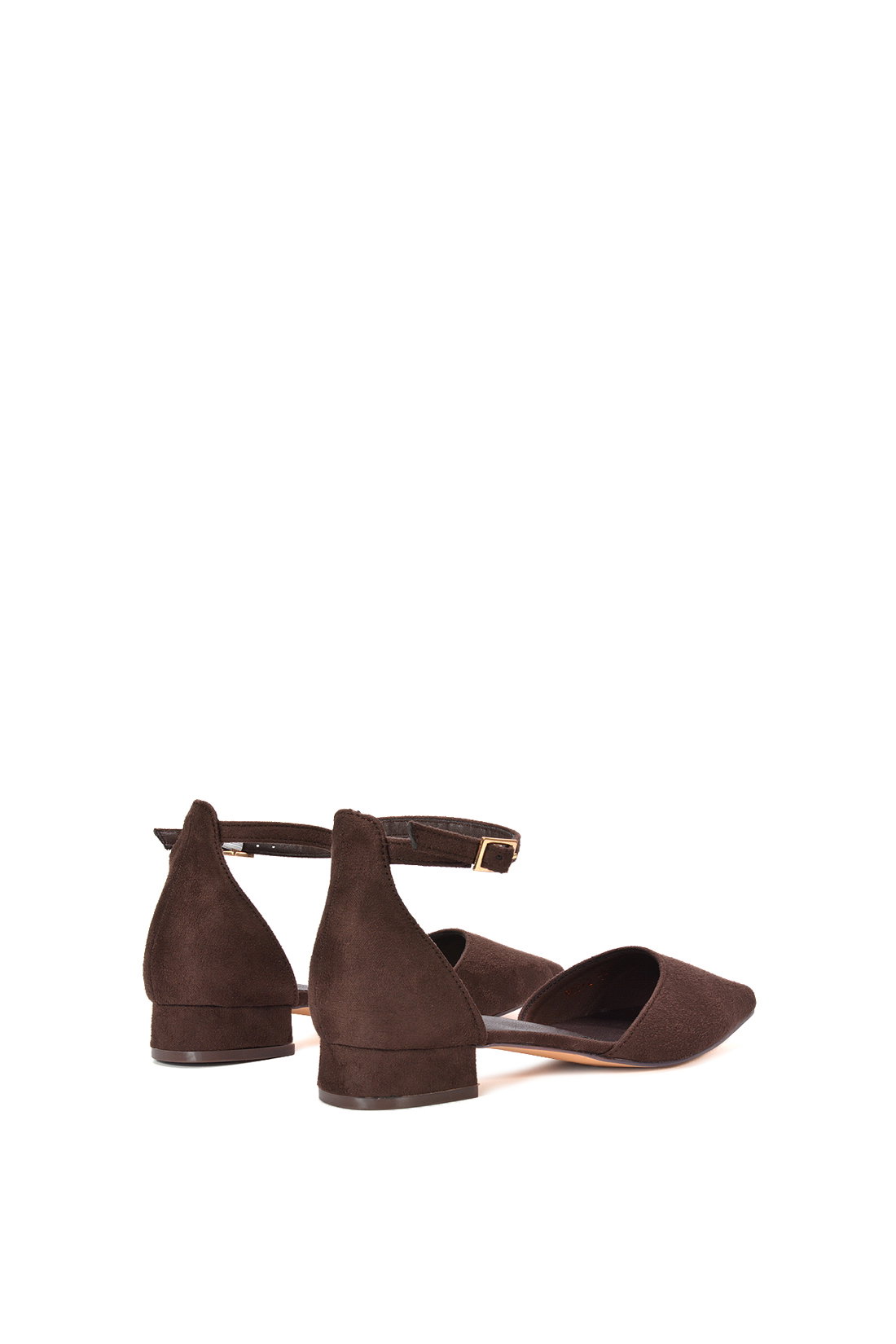 Brown XY LONDON Brown 'Jenny' Low Heel Flat Pointed Toe Ankle Strap Court Shoes, Image 4 of 6