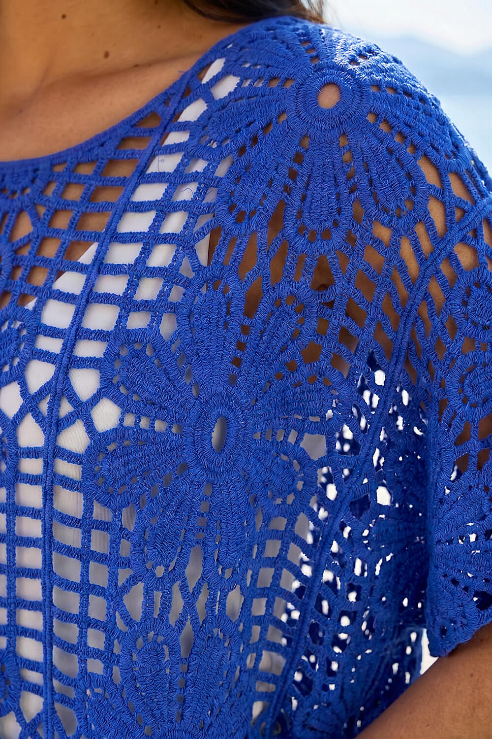 Blue Floral Crochet Knit Top, Image 5 of 4
