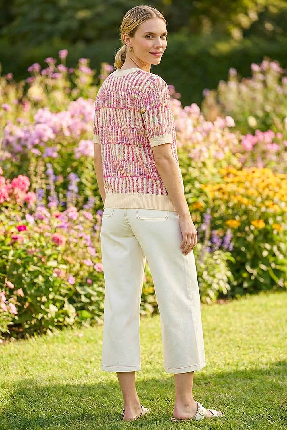 Pink Spacedye Button Knitted Cardigan, Image 4 of 4