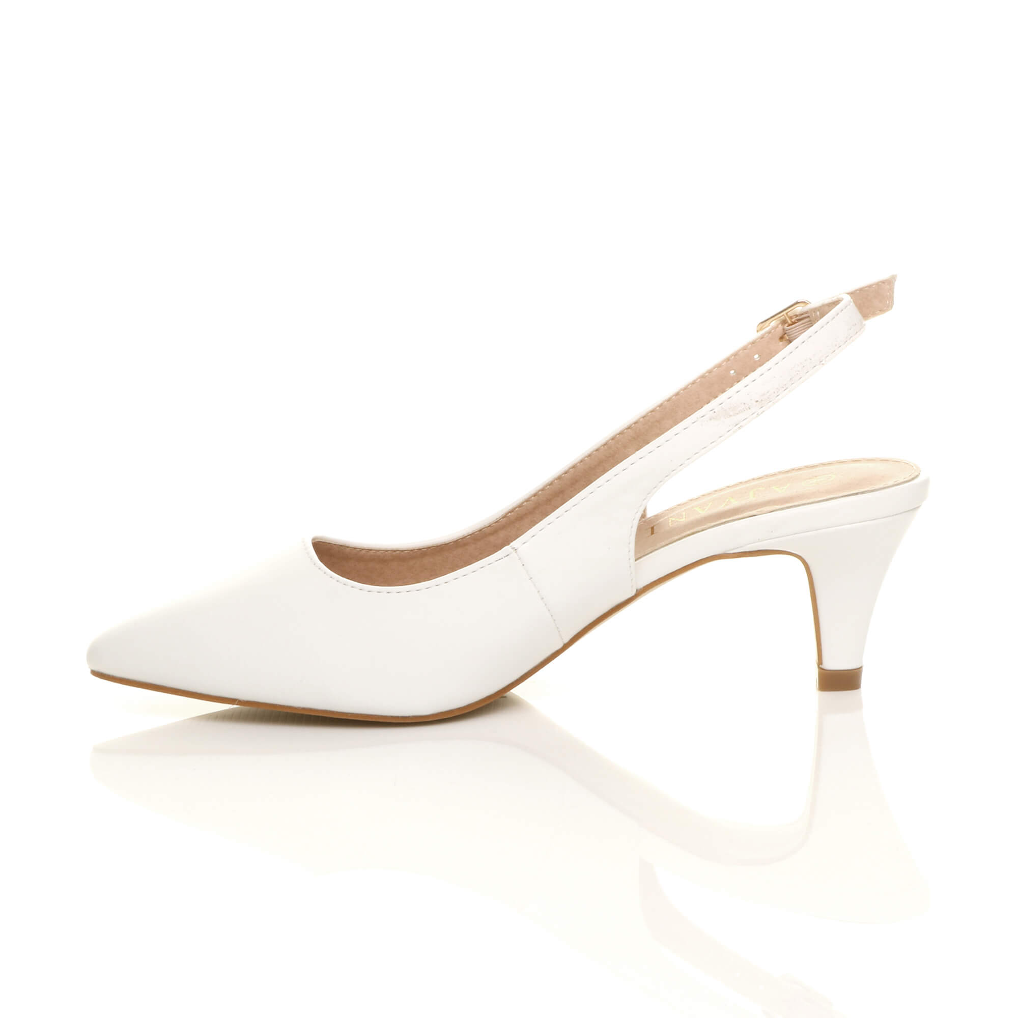White AJVANI White Mid Heel Slingback Pointed Toe Court Shoes, Image 3 of 6
