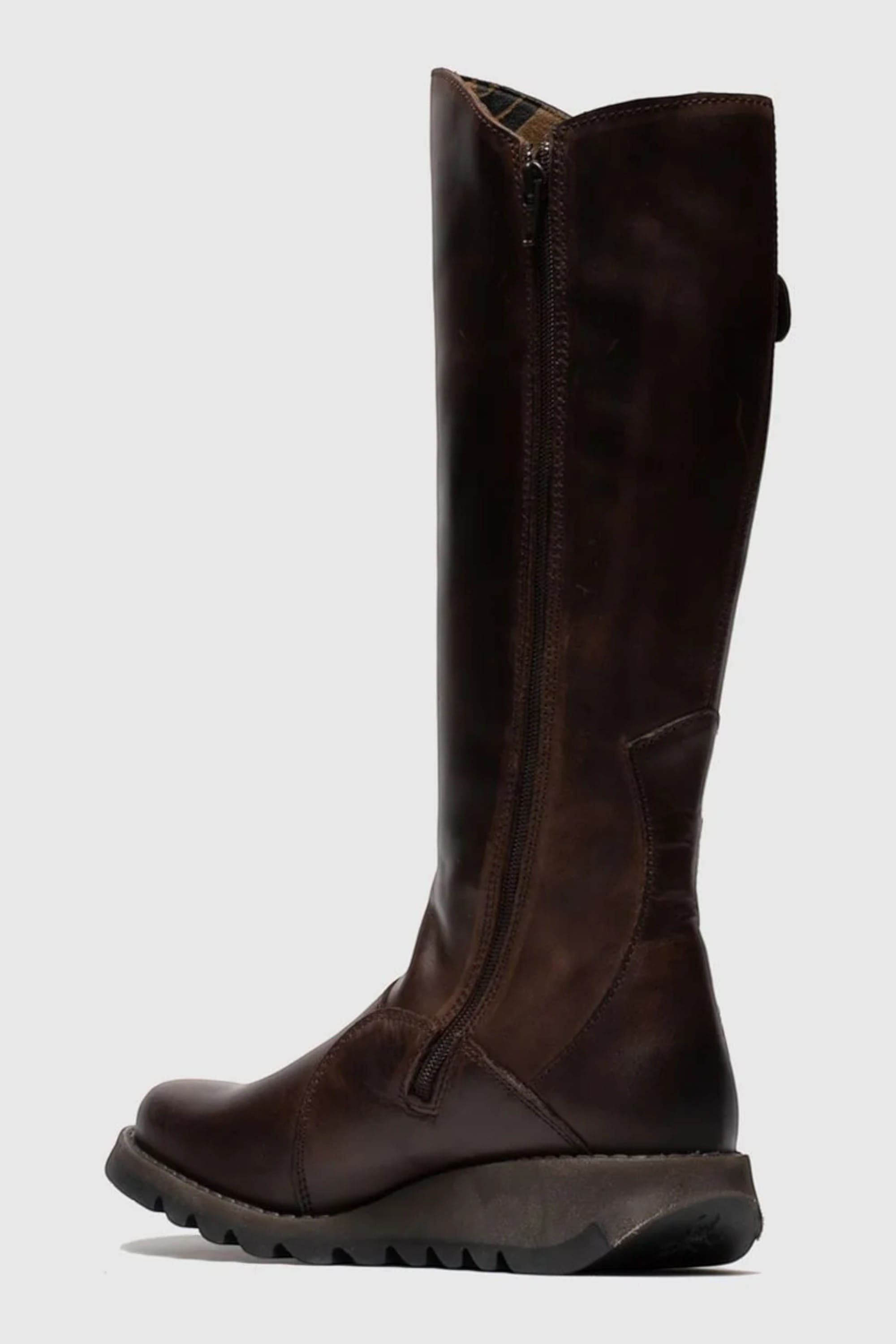 Brown Womens Heel Knee High Zip Up Boots-Mol 2, Image 4 of 5