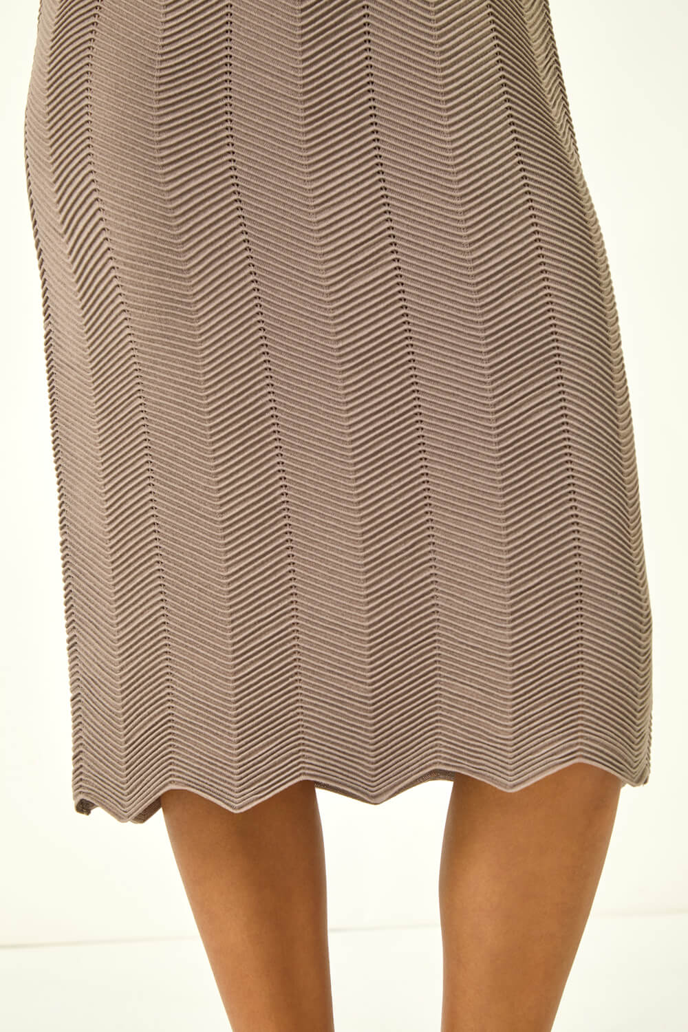 Taupe Textured Zig Zag Knit Midi Dress, Image 6 of 5