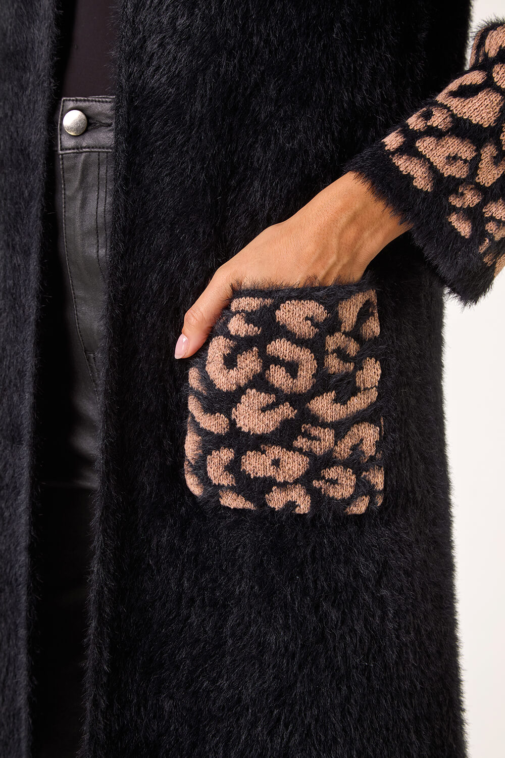 Black Animal Print Jacquard Cardigan, Image 6 of 5