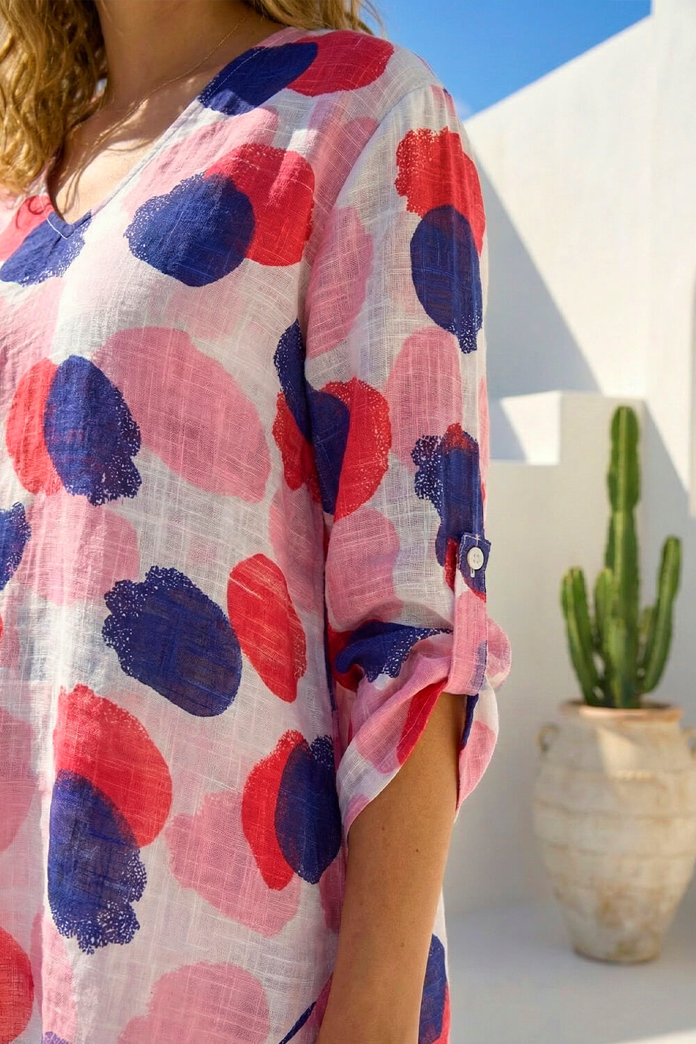 Pink Abstract Wrap Hem Top, Image 5 of 4