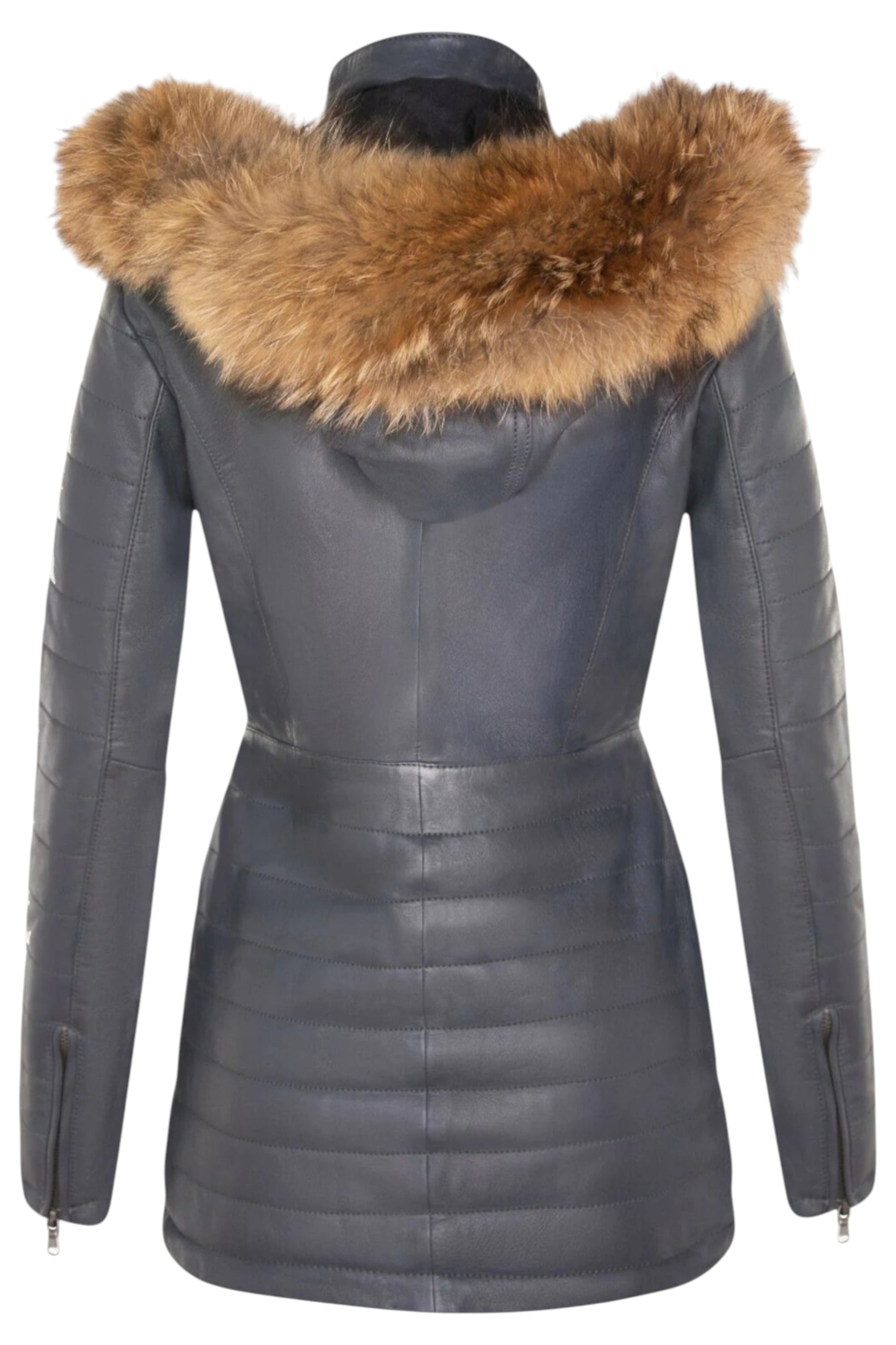 Blue Quilted Leather Parka Jacket-Bowen, Image 5 of 7