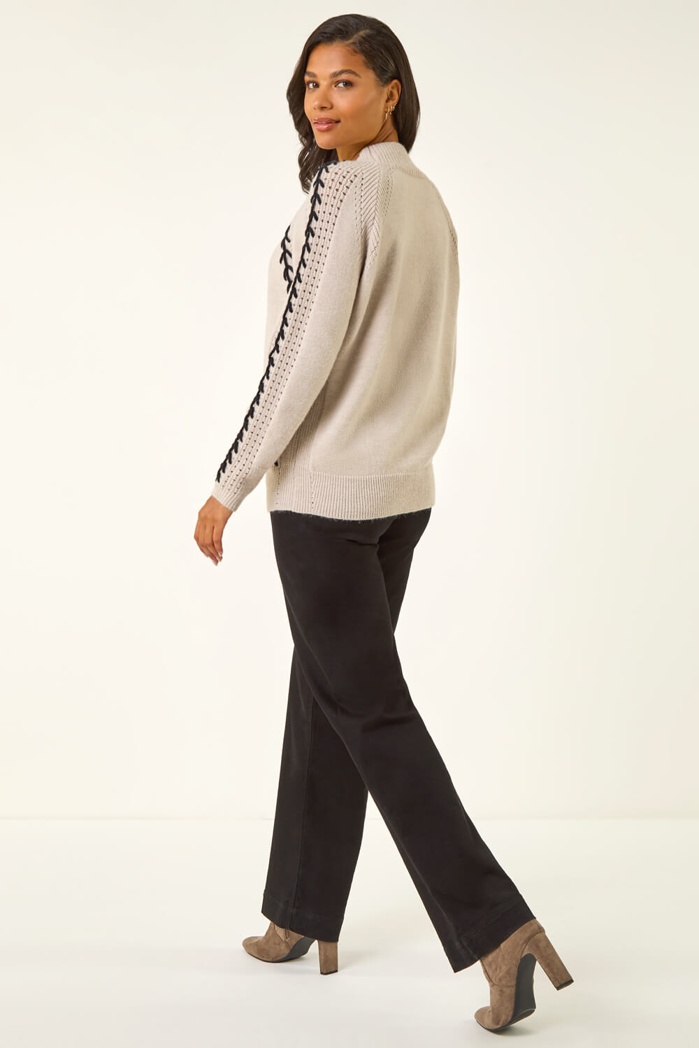 Beige Blanket Stitch Knit Jumper, Image 4 of 5