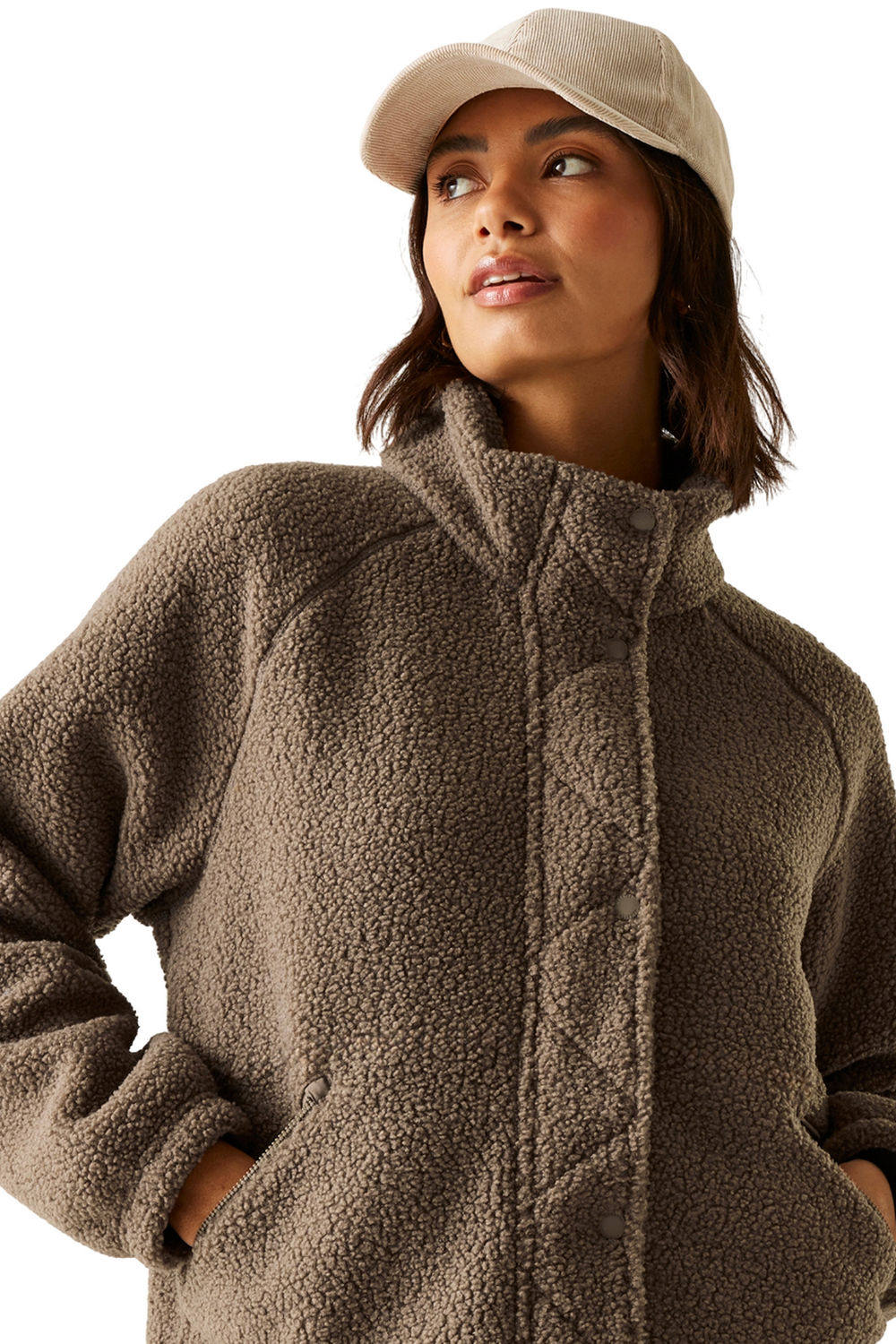 Mocha Emilica Borg Full Zip Fleece Jacket, Image 4 of 4
