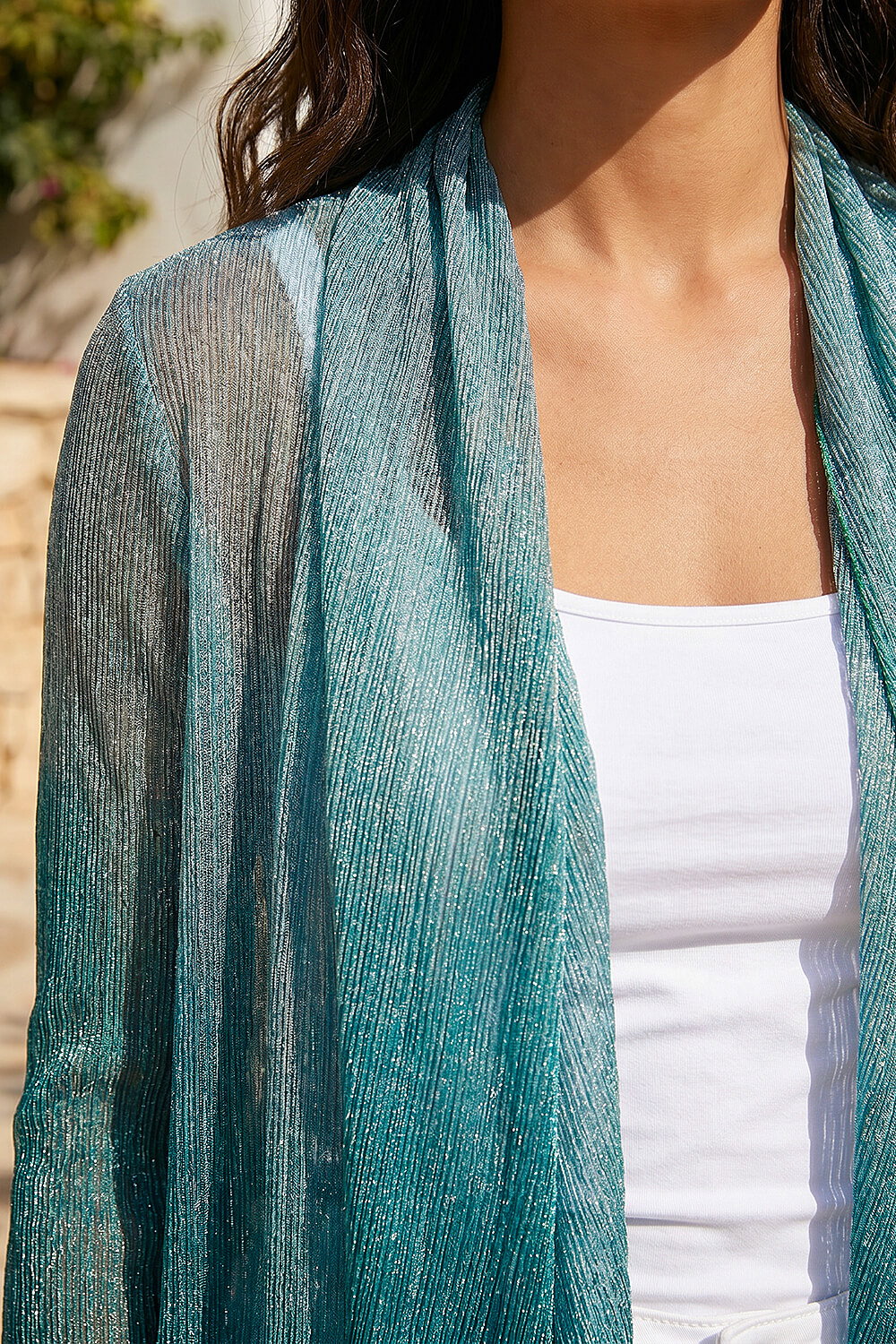 Teal Ombre Metallic Plisse Kimono, Image 5 of 4