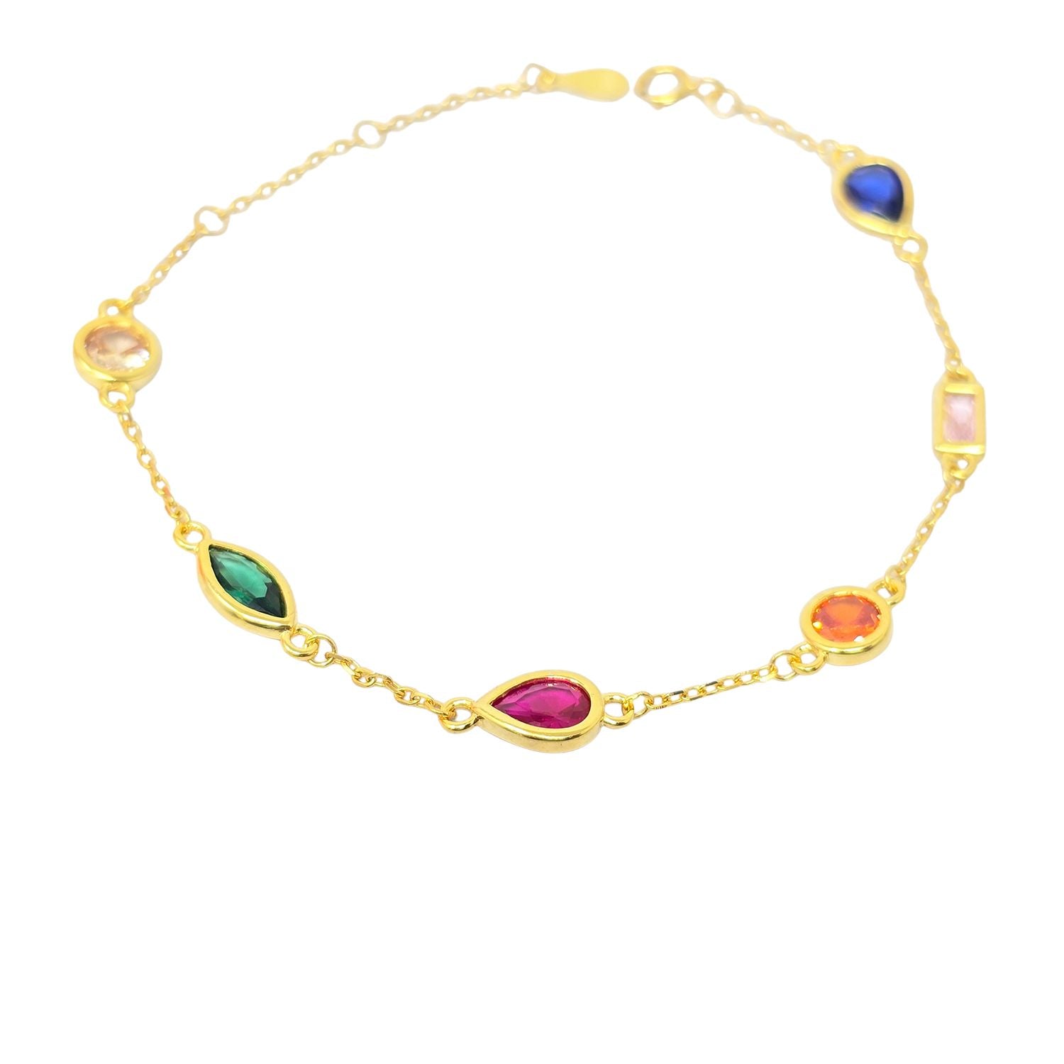 Multi Geometric Multicolour Gemstone Gold Plated Bracelet